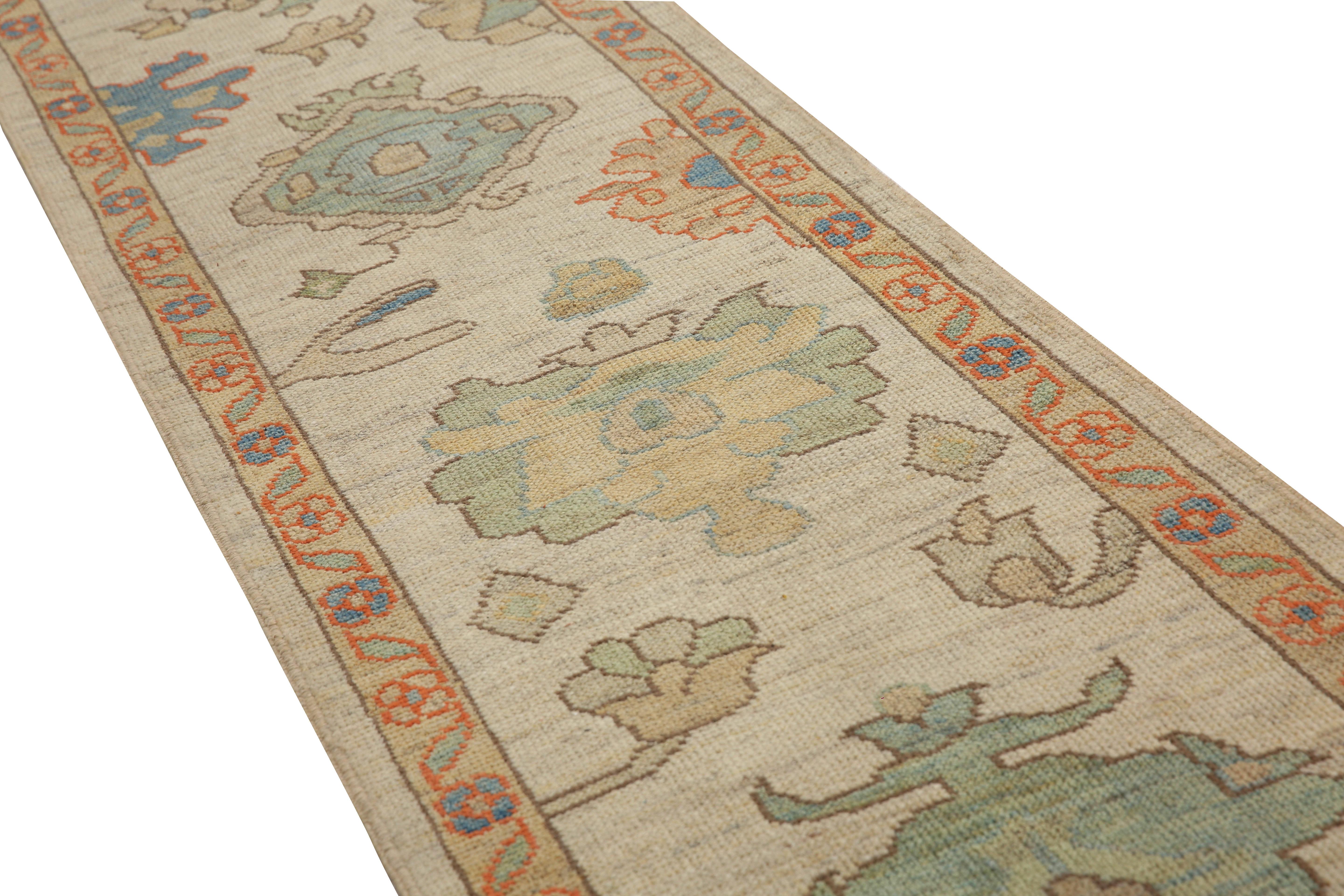 Handmade Turkish Oushak Runner with Bright Florals For Sale 4