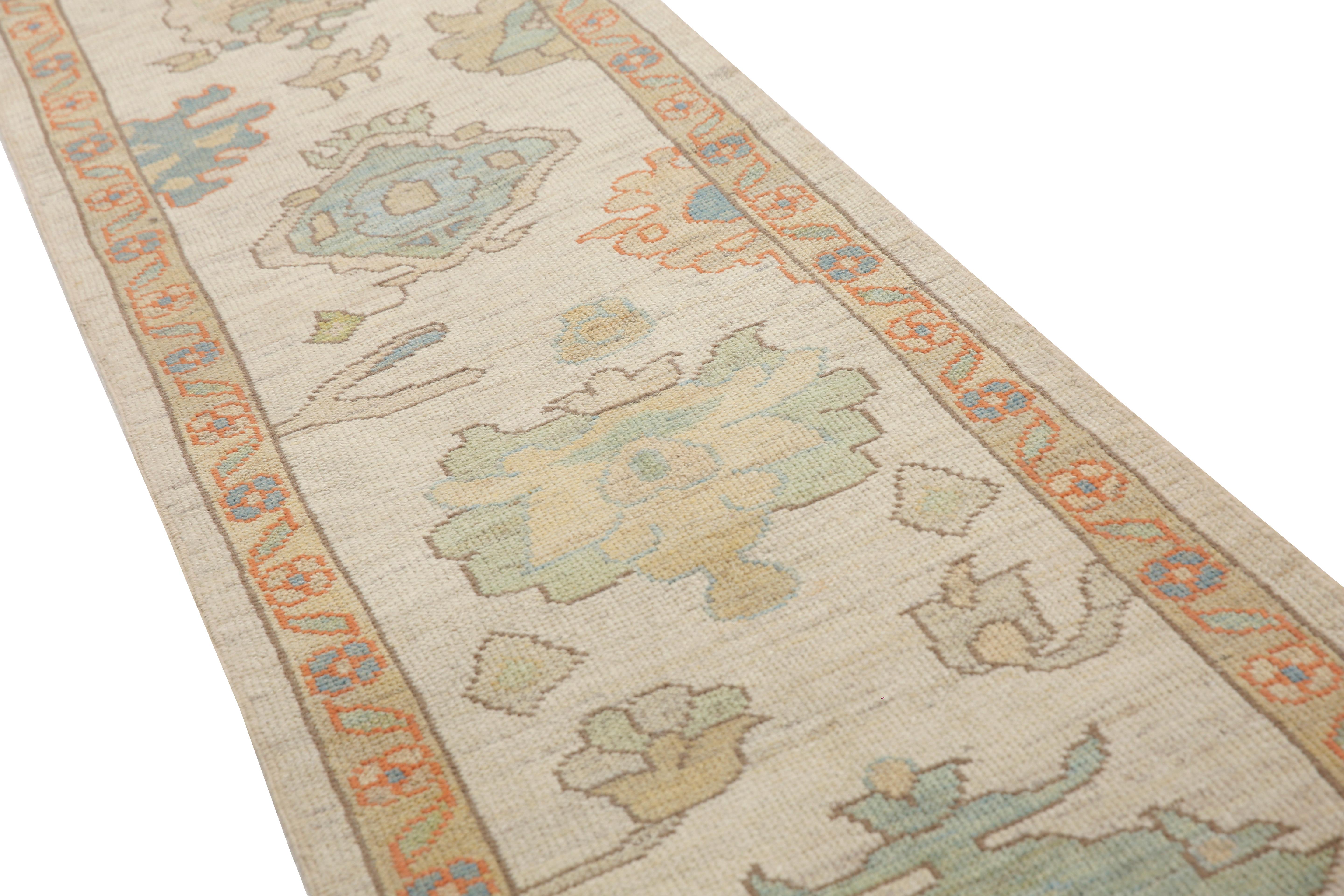 Handmade Turkish Oushak Runner with Bright Florals For Sale 5