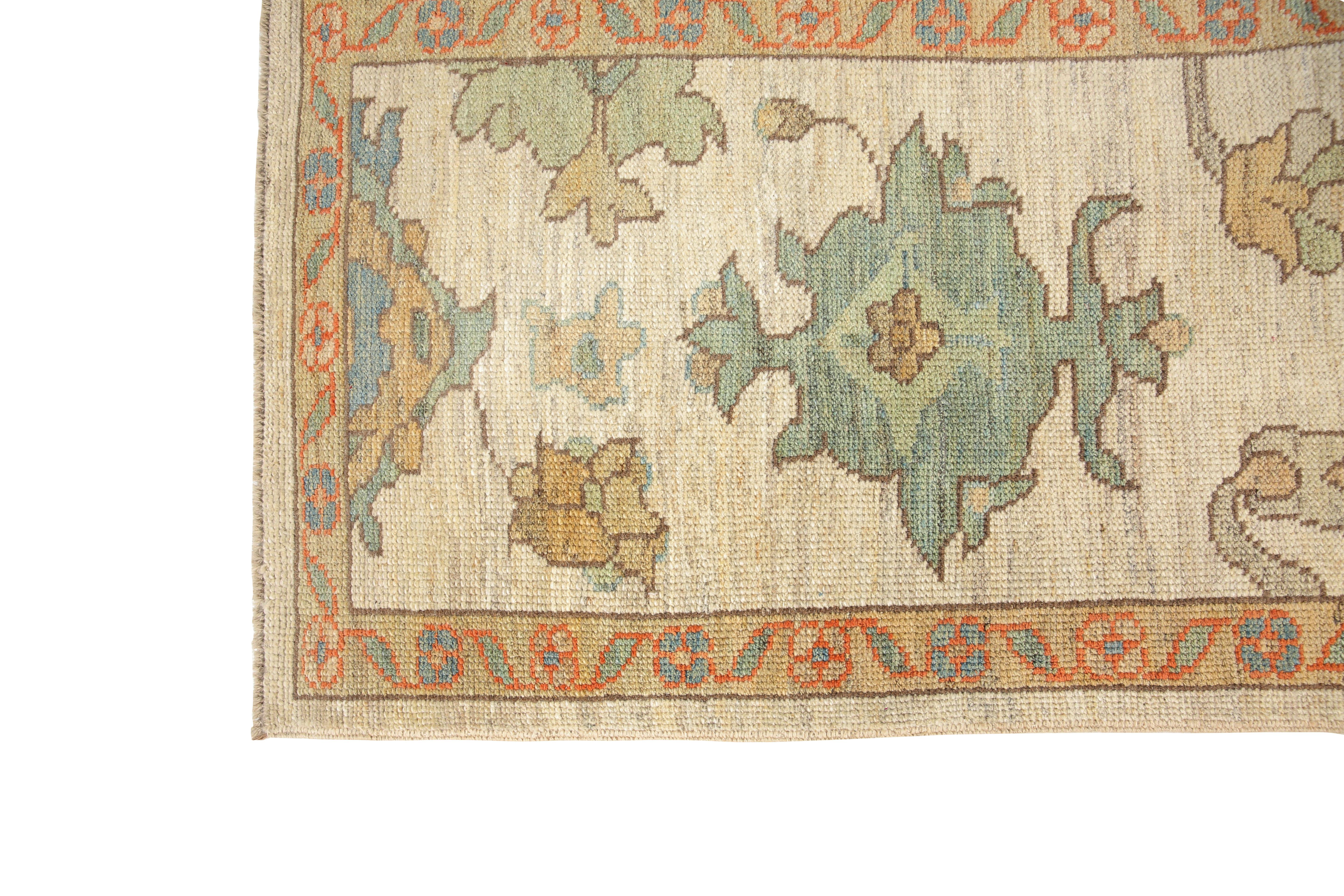 Hand-Woven Handmade Turkish Oushak Runner with Bright Florals For Sale