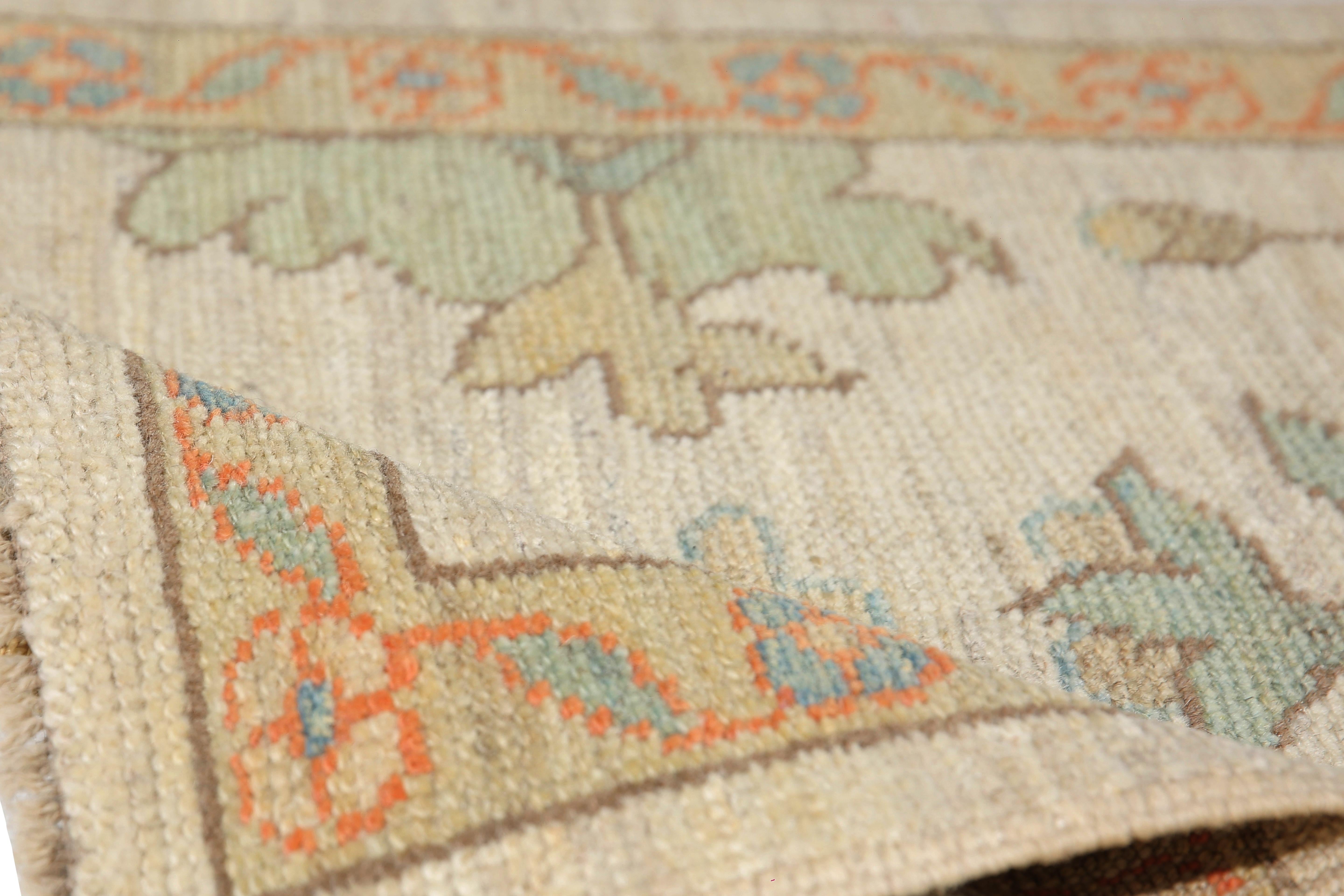Afghan Handmade Turkish Oushak Runner with Bright Florals For Sale