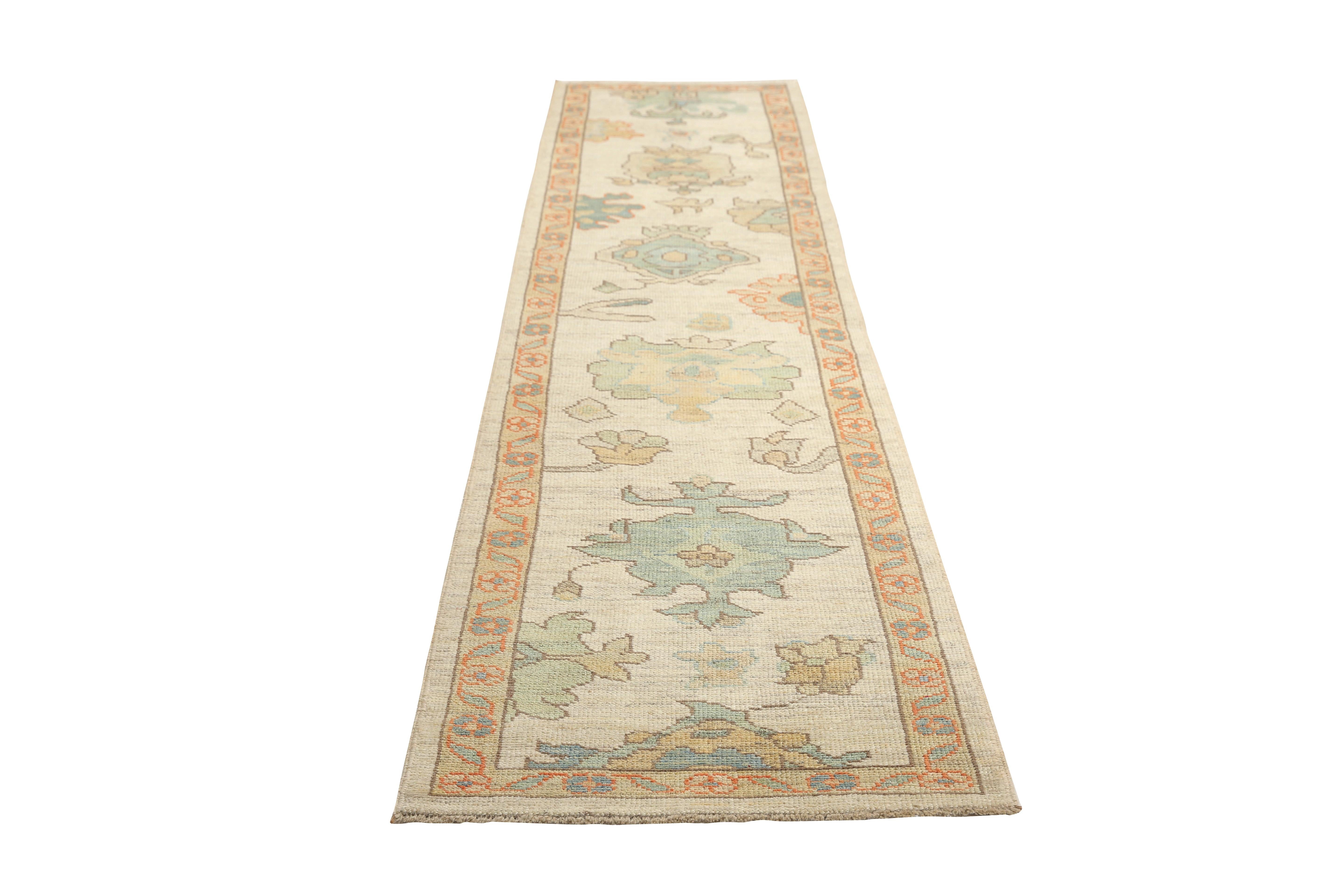 Handmade Turkish Oushak Runner with Bright Florals For Sale 1