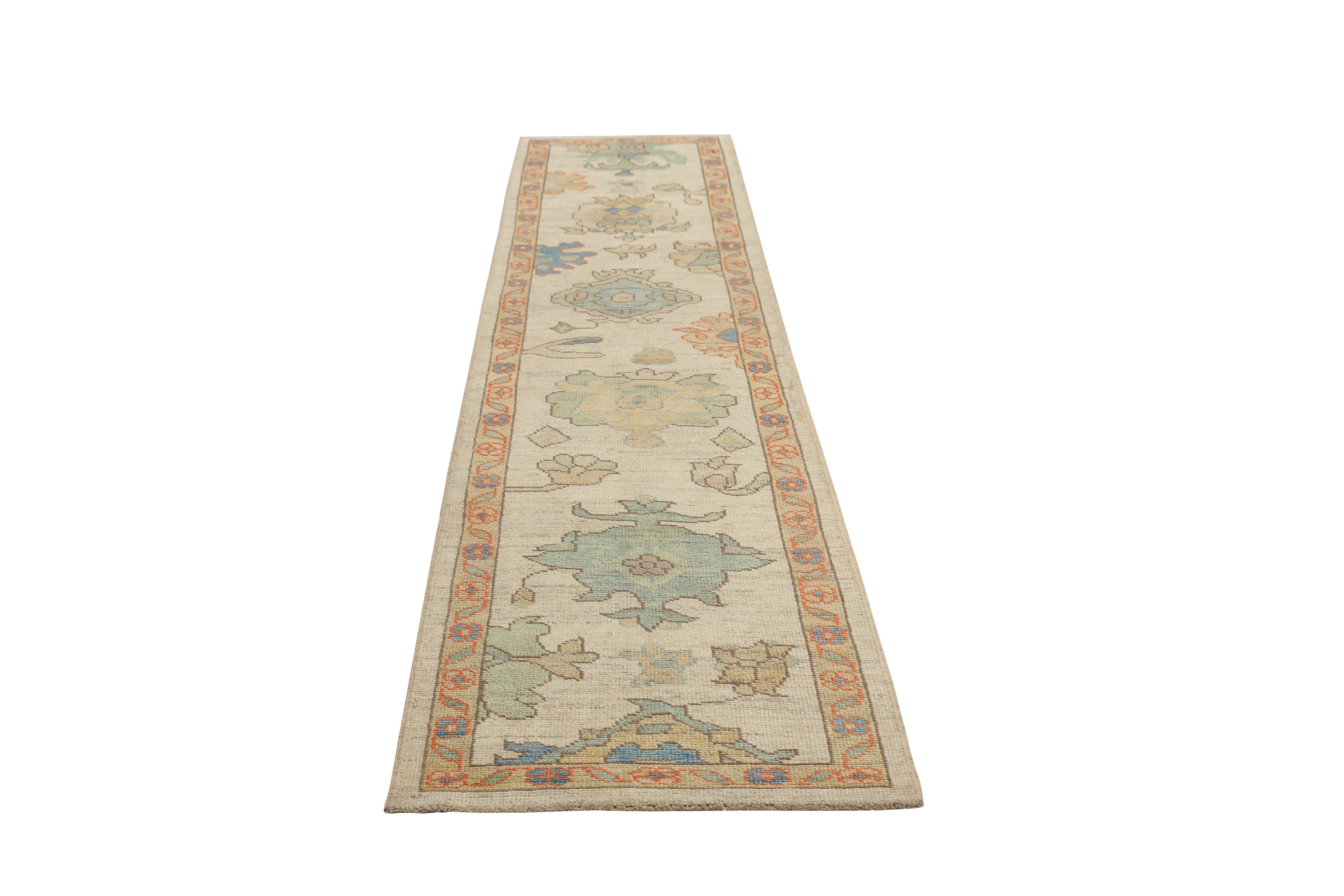 Handmade Turkish Oushak Runner with Bright Florals For Sale 1