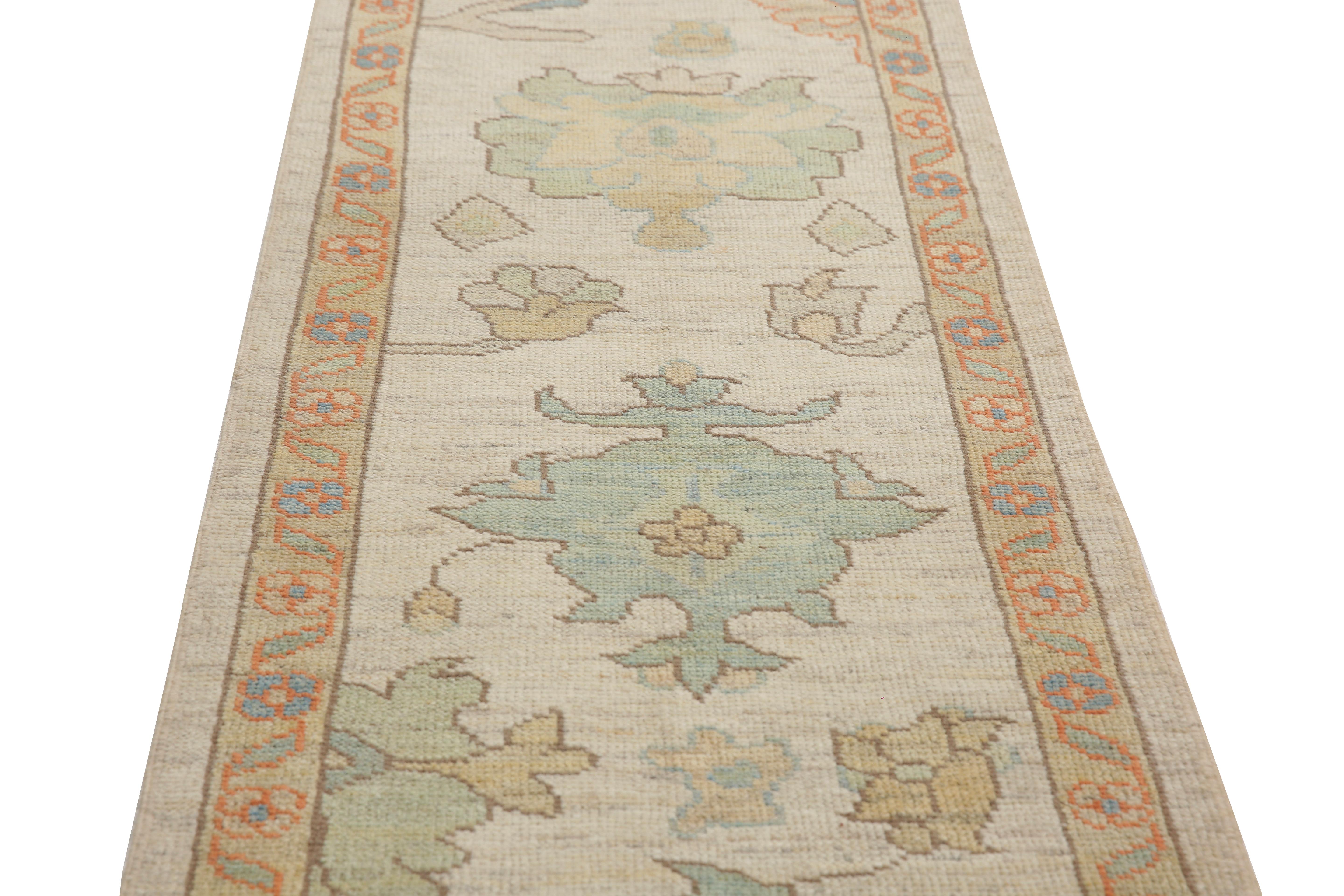 Handmade Turkish Oushak Runner with Bright Florals For Sale 2