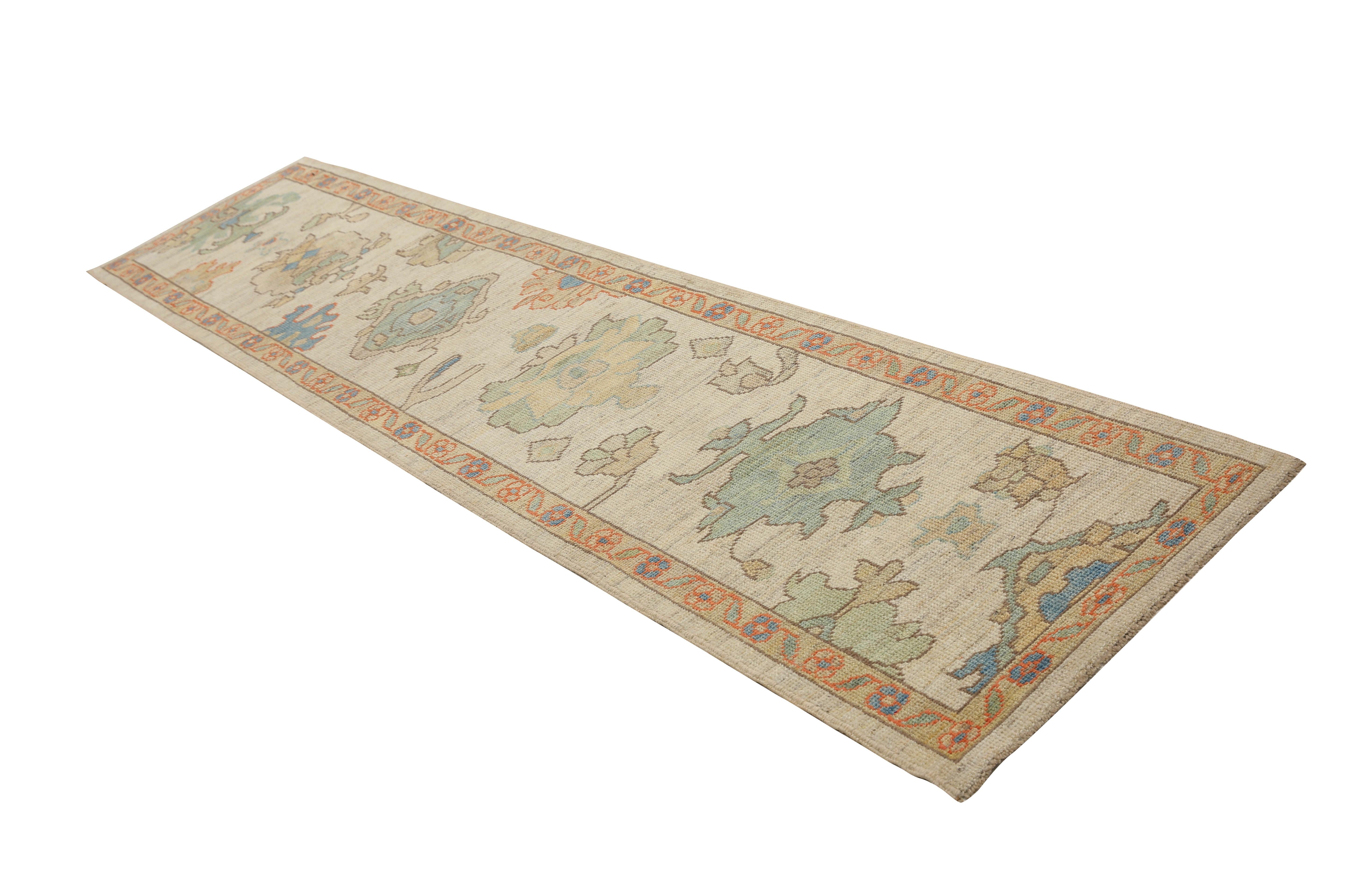 Handmade Turkish Oushak Runner with Bright Florals For Sale 2
