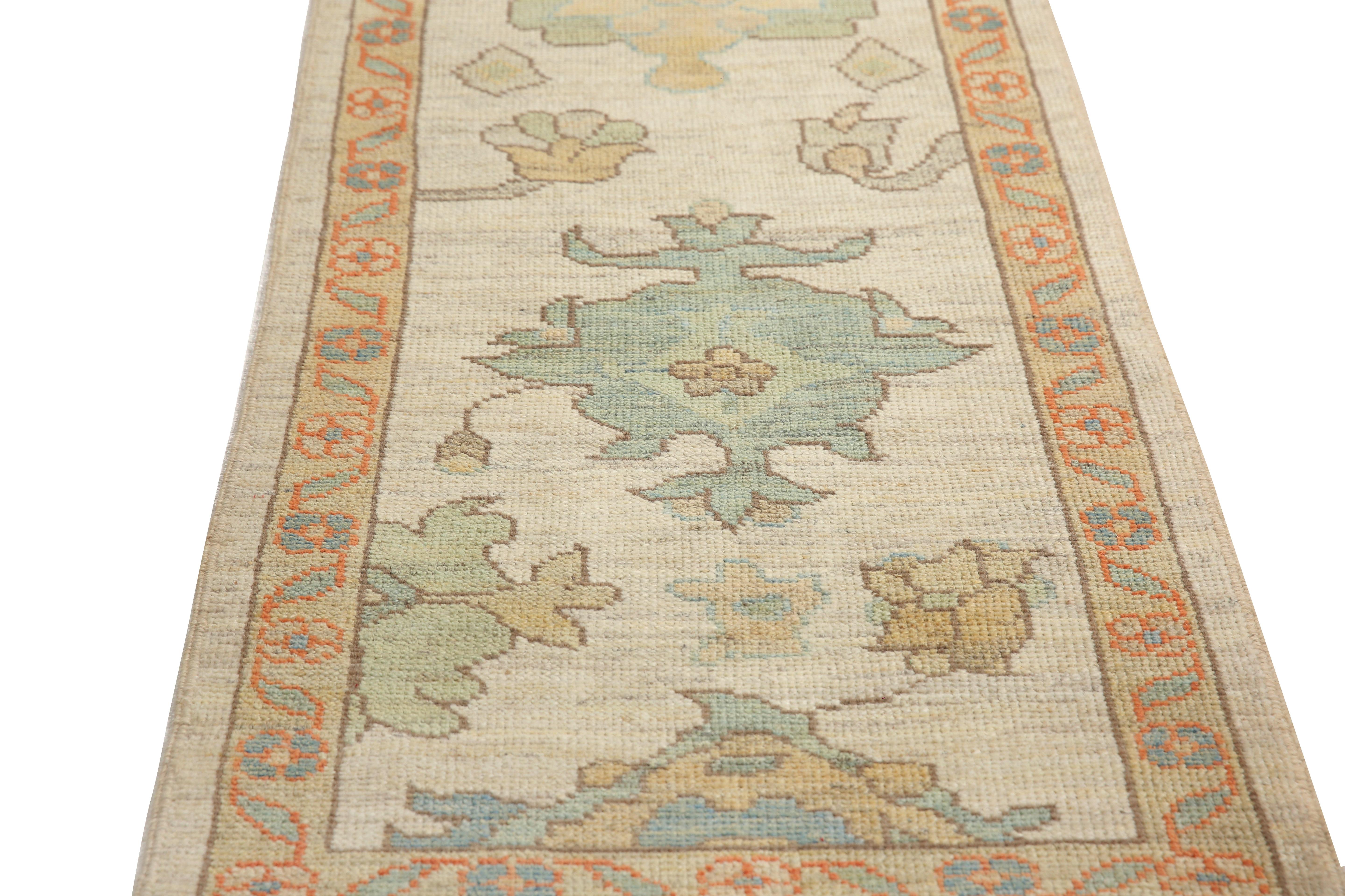 Handmade Turkish Oushak Runner with Bright Florals For Sale 3