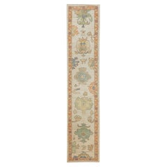 Handmade Turkish Oushak Runner with Bright Florals