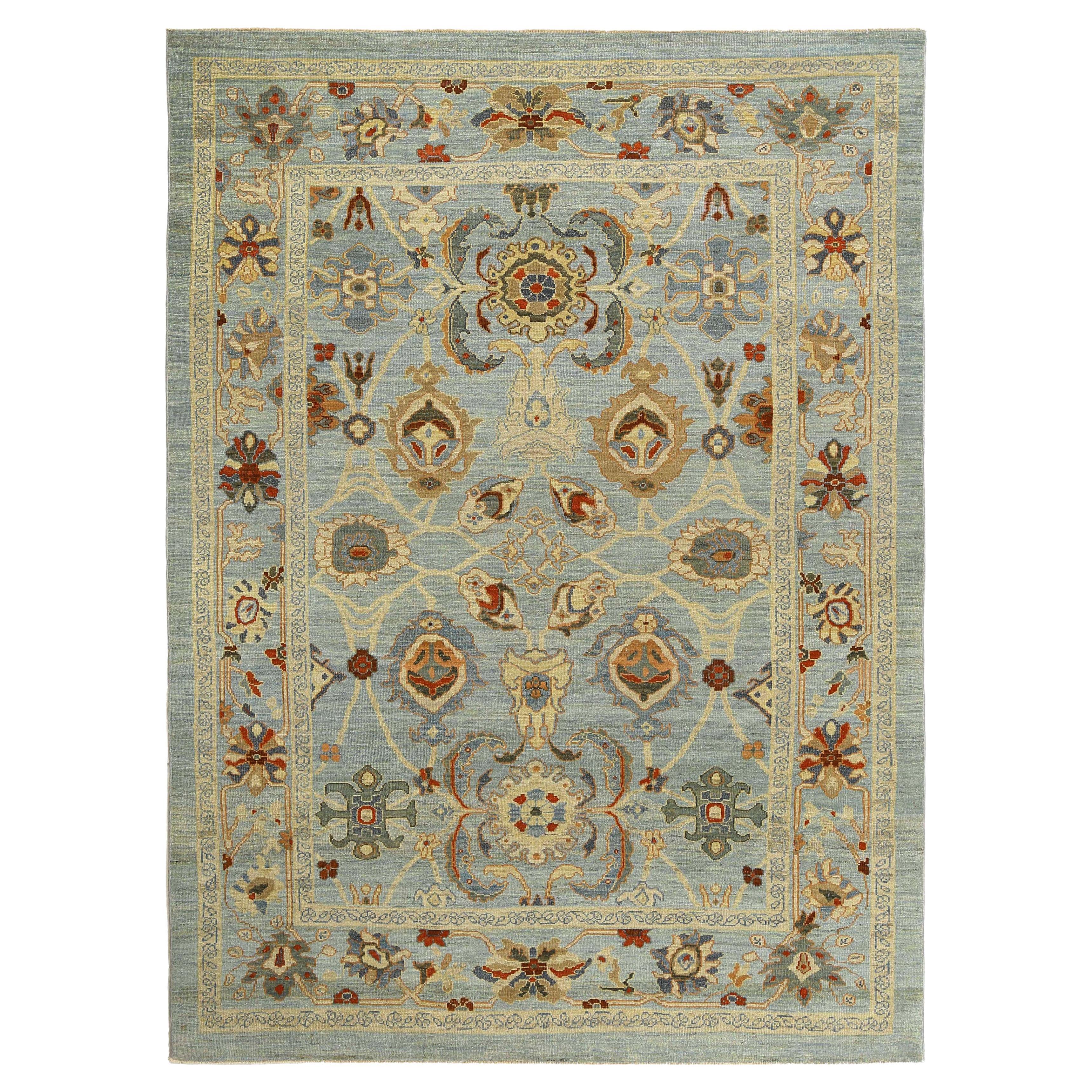Afghanistan Sultanabad Area Rugs Circa 1990 - Wool Ivory Light Blue - 95560