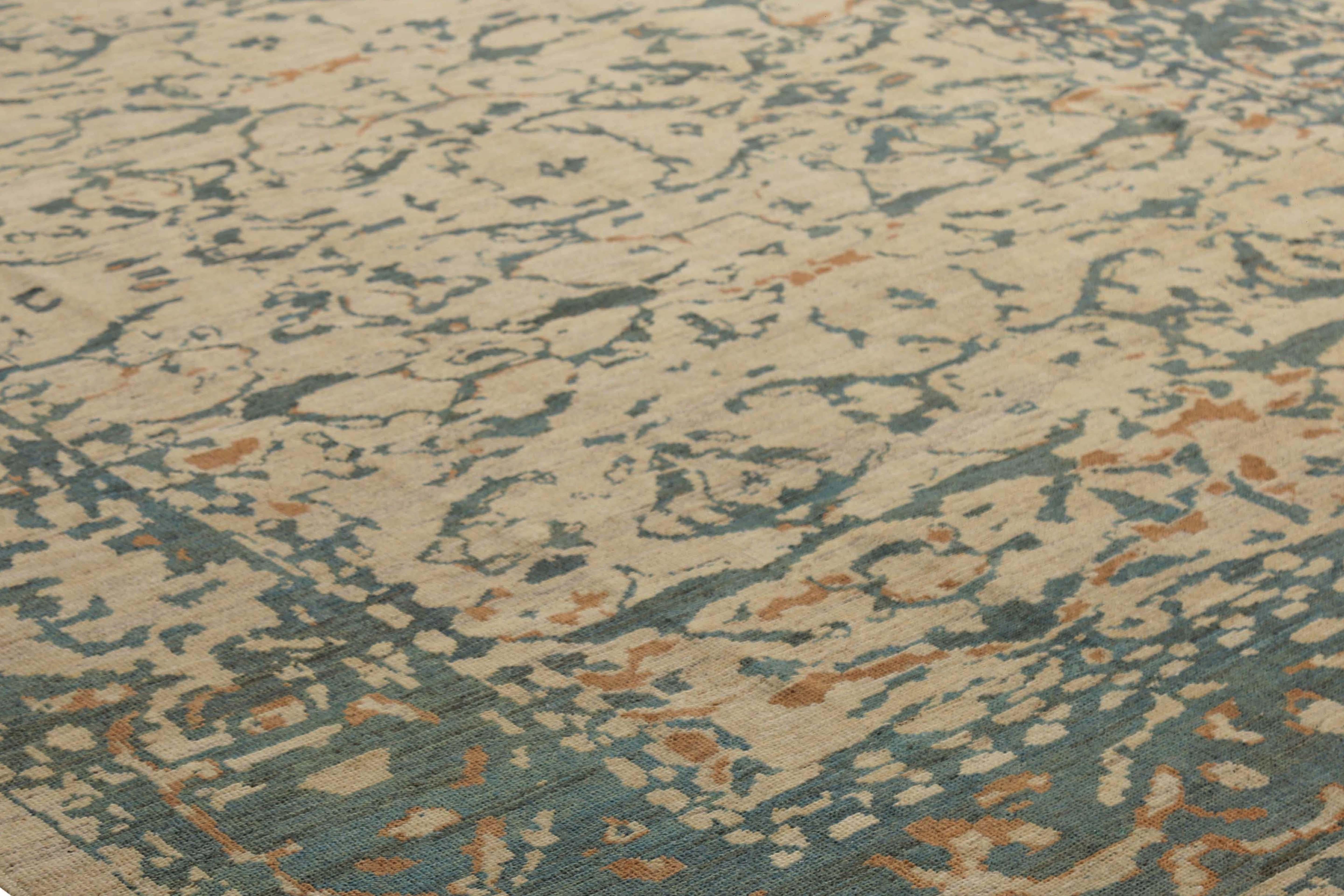 Handgefertigter türkischer Sultanabad-Teppich – modernes Design mit blauem, grünem und orangefarbenem Kragen (21. Jahrhundert und zeitgenössisch) im Angebot