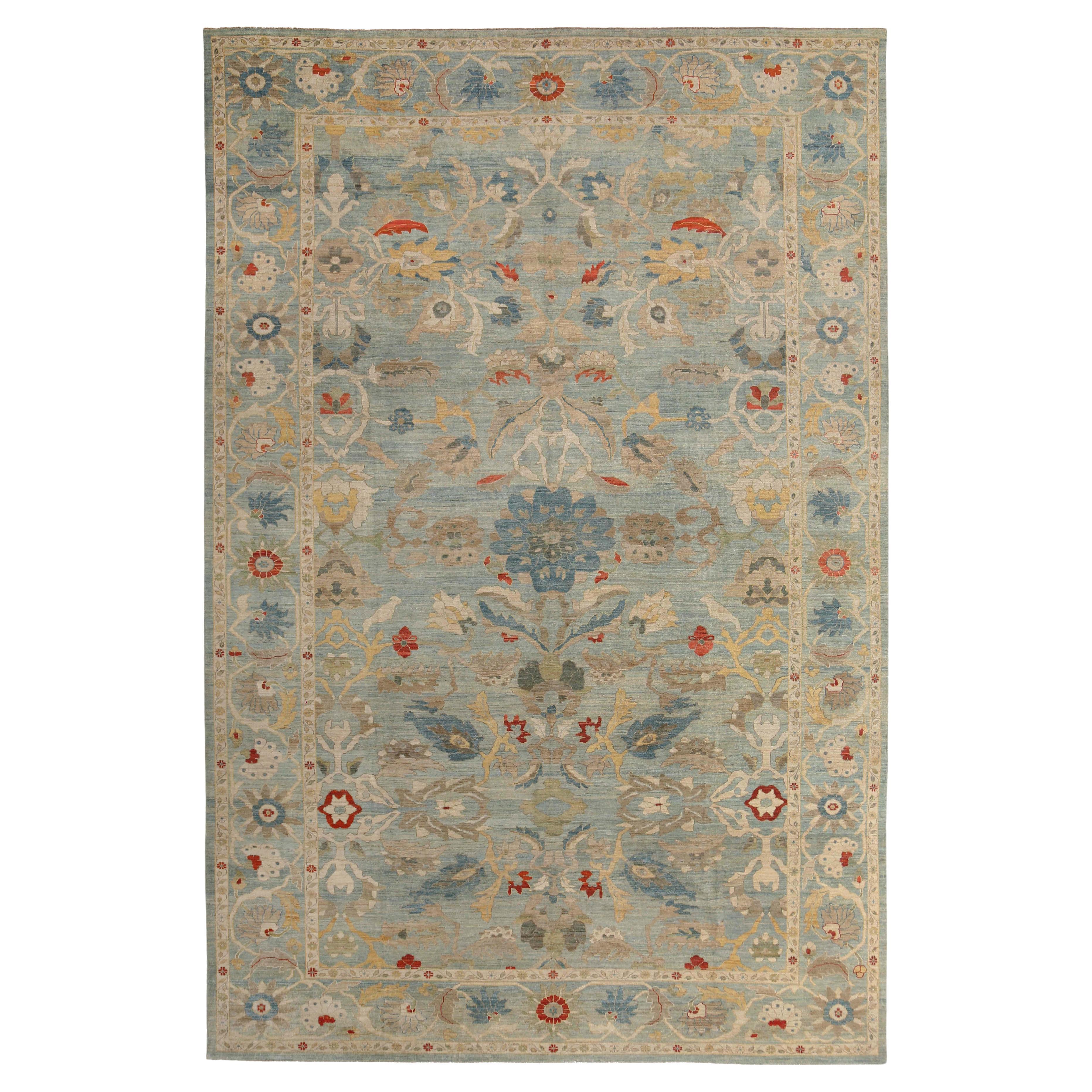Handmade Turkish Sultanabad Rug - Traditional Design with Blue, Green, and Red C For Sale