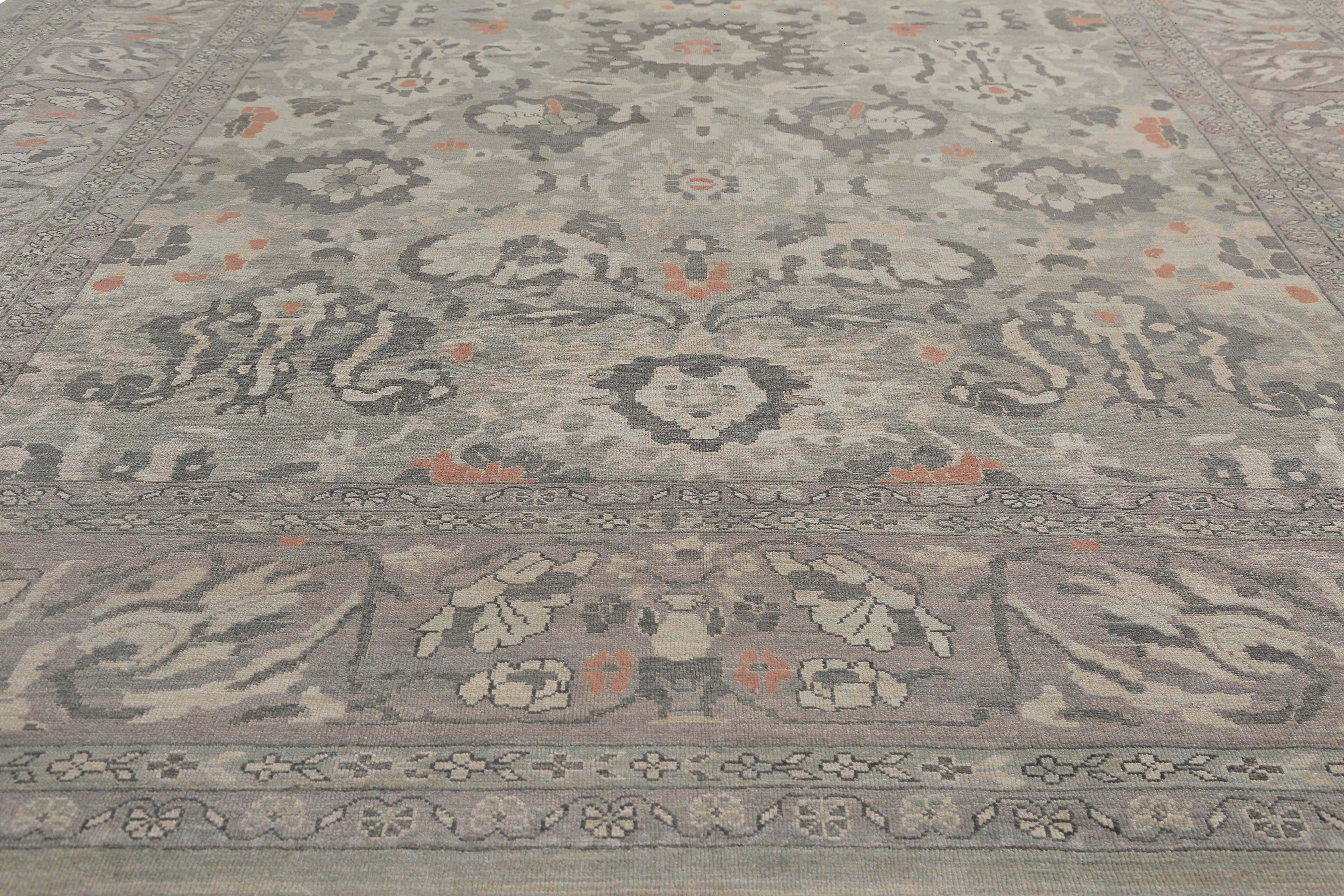 Hand-Woven Handmade Turkish Sultanabad Rug with Grey and Orange Tones For Sale