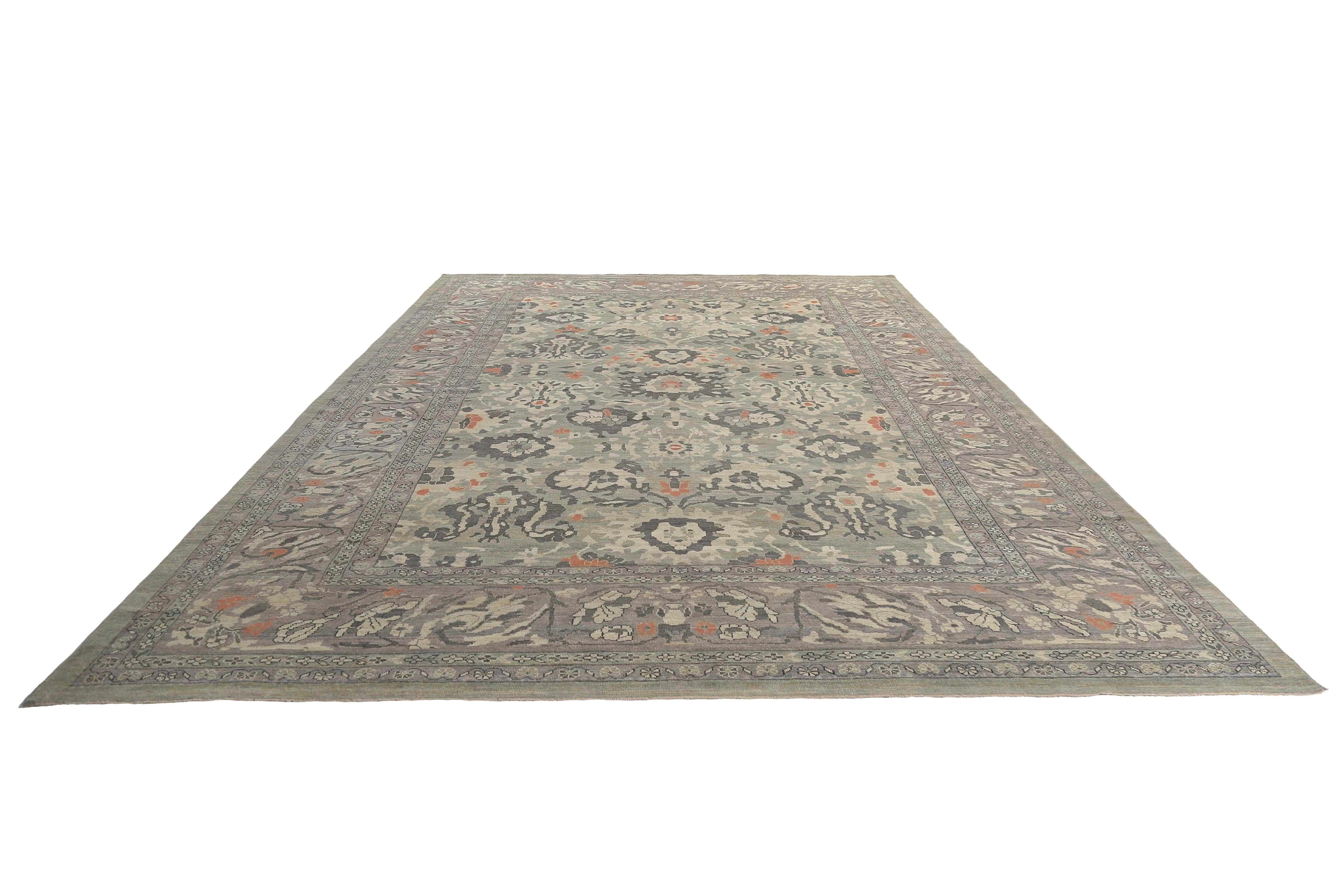 Handmade Turkish Sultanabad Rug with Grey and Orange Tones In New Condition For Sale In Dallas, TX