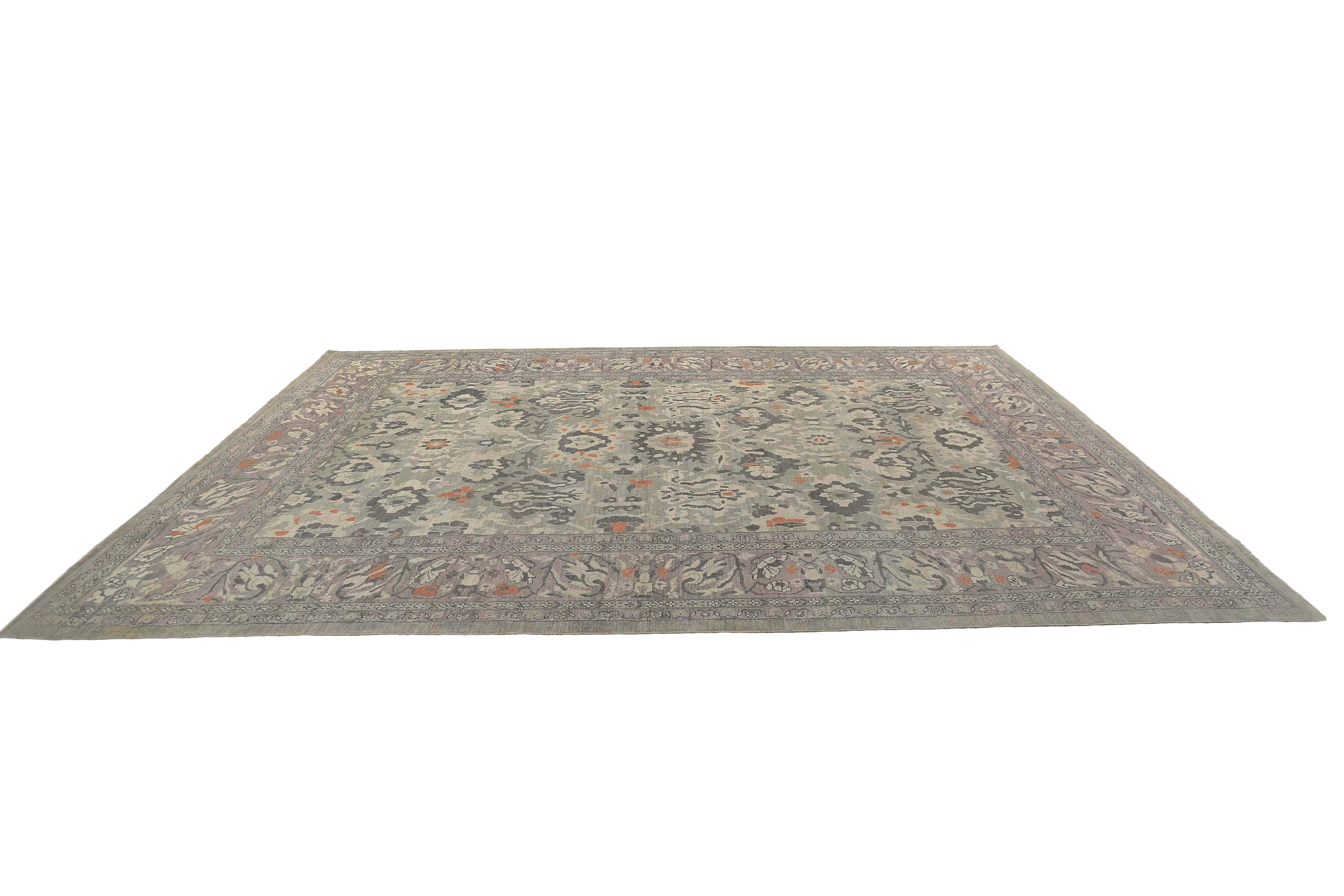 Contemporary Handmade Turkish Sultanabad Rug with Grey and Orange Tones For Sale