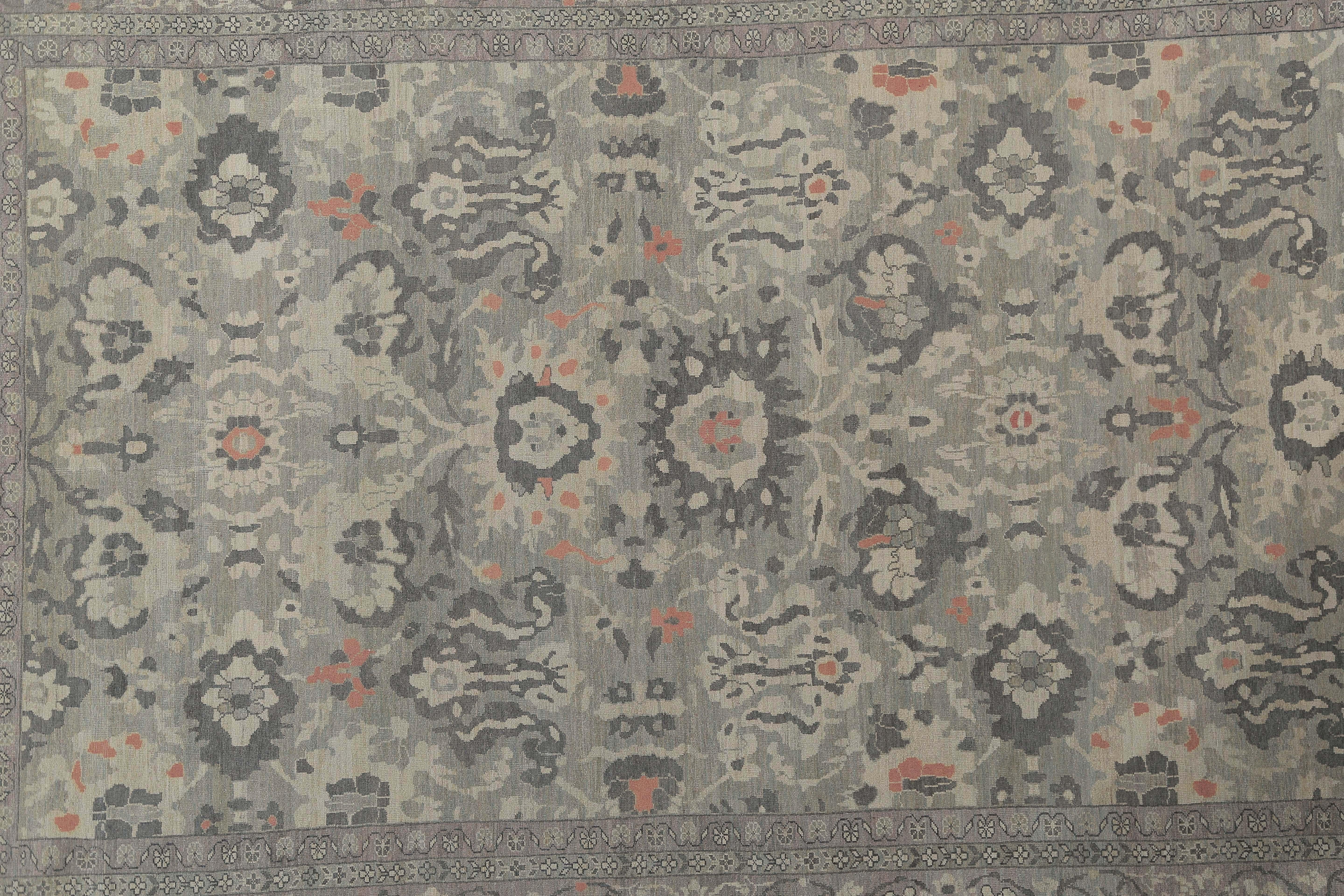 Handmade Turkish Sultanabad Rug with Grey and Orange Tones For Sale 2