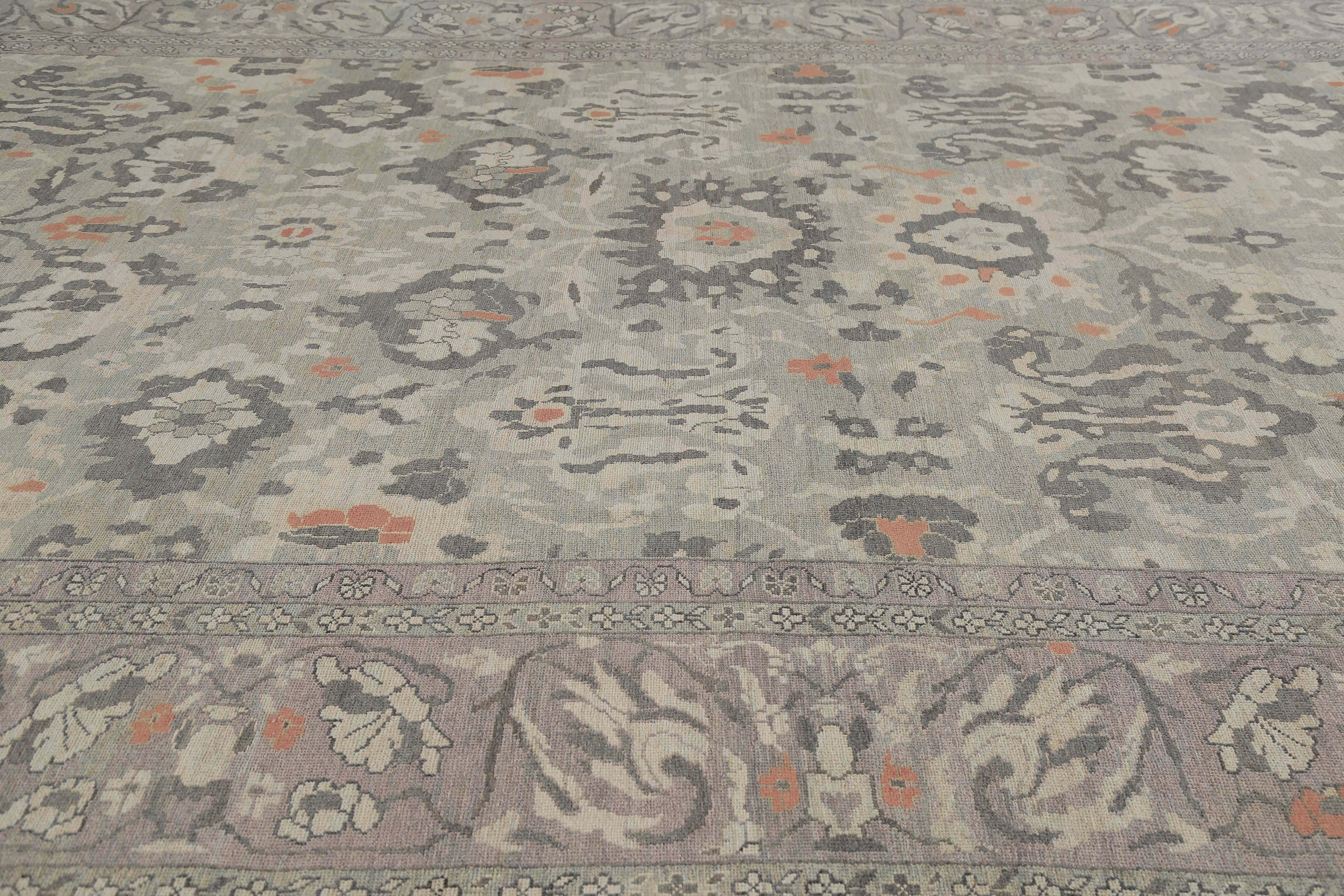Handmade Turkish Sultanabad Rug with Grey and Orange Tones For Sale 3