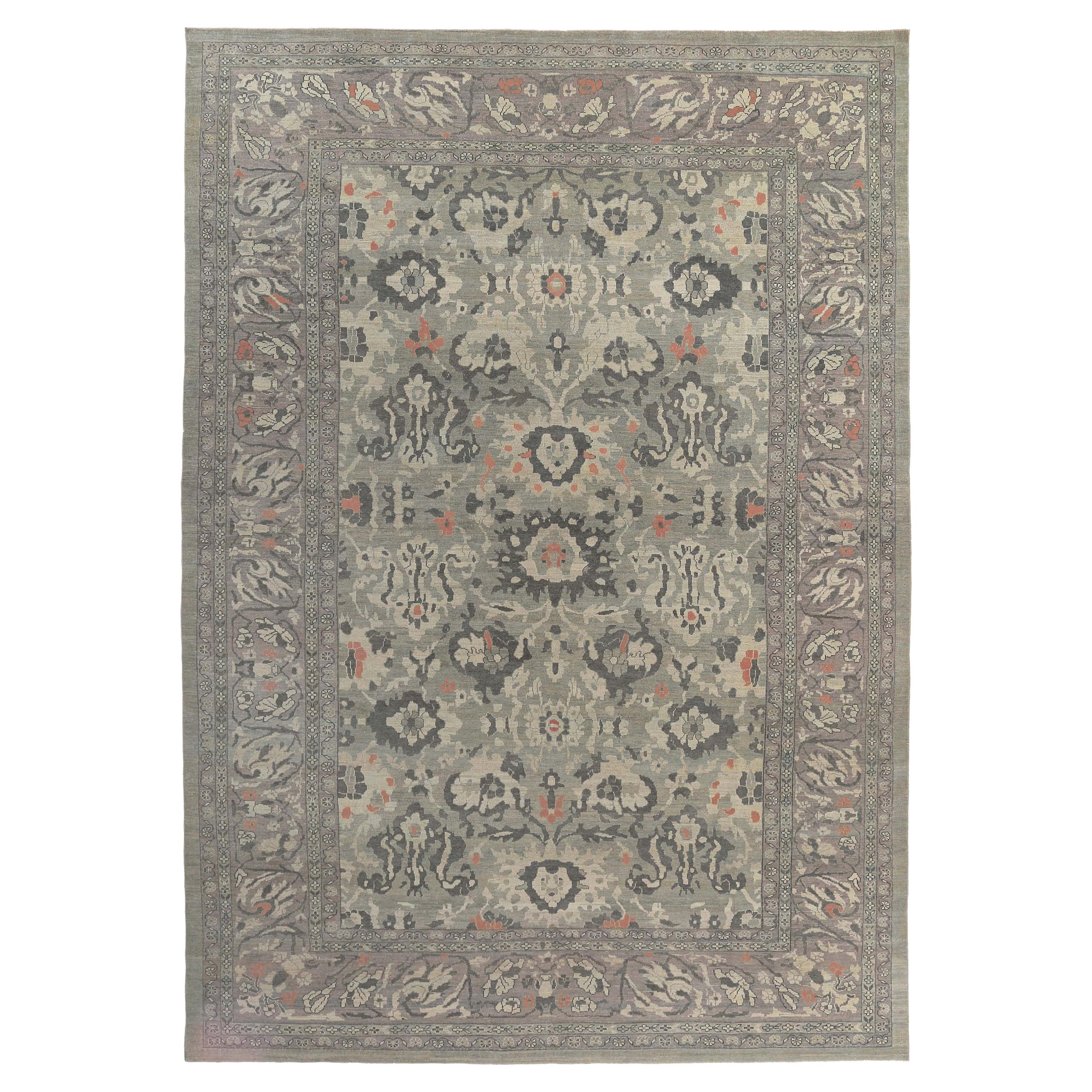 Handmade Turkish Sultanabad Rug with Grey and Orange Tones For Sale