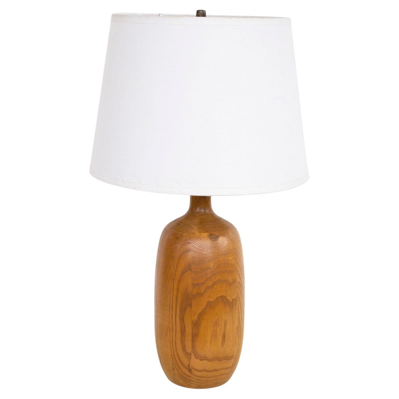 Handmade Turned Oak Table Lamp For Sale