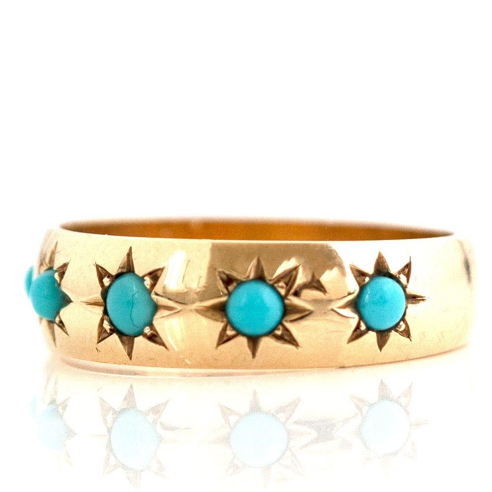 For Sale:  Made to Order Turquoise 18ct Gold Star Set Ring 10