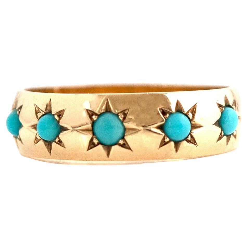 For Sale:  Made to Order Turquoise 18ct Gold Star Set Ring 2