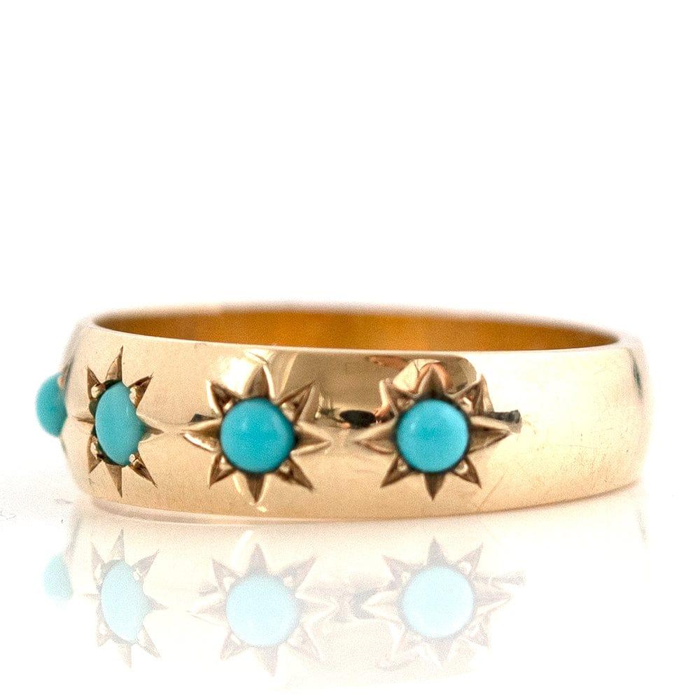 For Sale:  Made to Order Turquoise 18ct Gold Star Set Ring 6