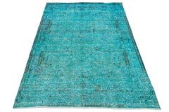 Handmade Turquoise Persian Overdyed Wool Rug With Allover Pattern 4 x 6