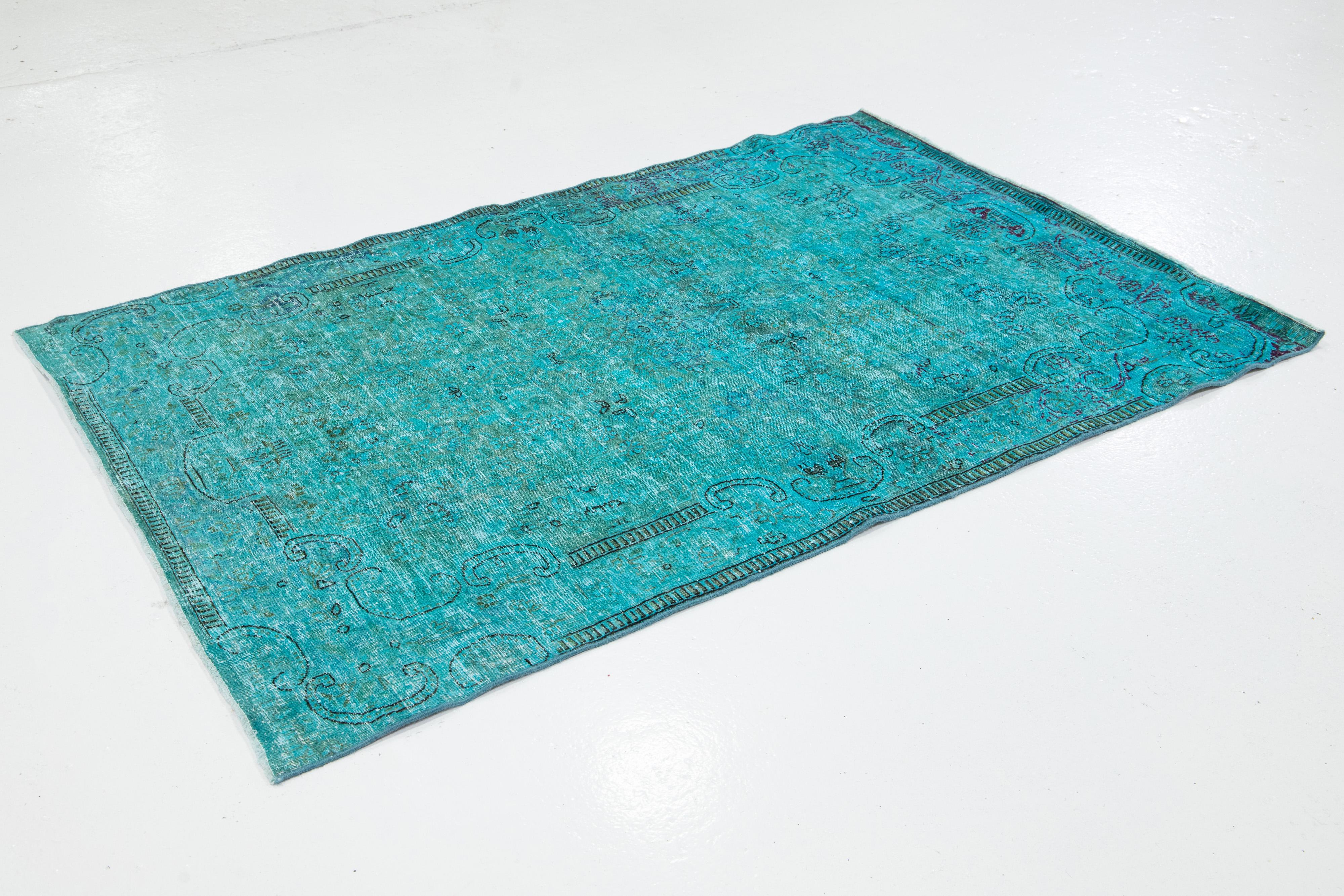 Perse Tapis persan teinté turquoise fait à la main avec motif sur toute la surface 4 x 6 en vente