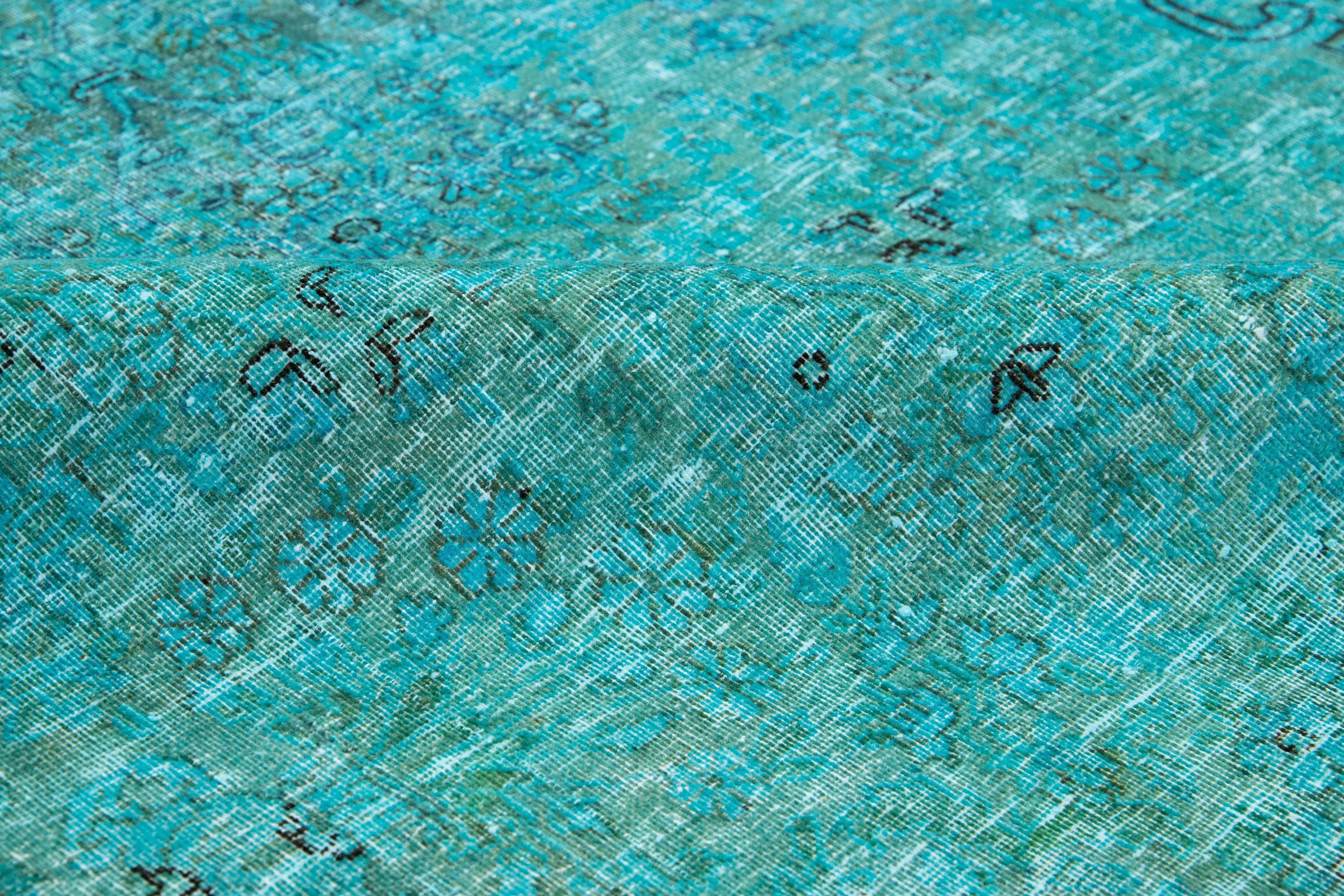 Laine Tapis persan teinté turquoise fait à la main avec motif sur toute la surface 4 x 6 en vente