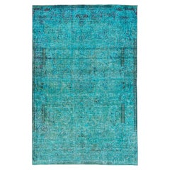 Vintage Handmade Turquoise Persian Overdyed Wool Rug With Allover Pattern 4 x 6