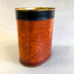 Handmade Umbrella Stand Brass and Stitched Leather, Italy, 1970s