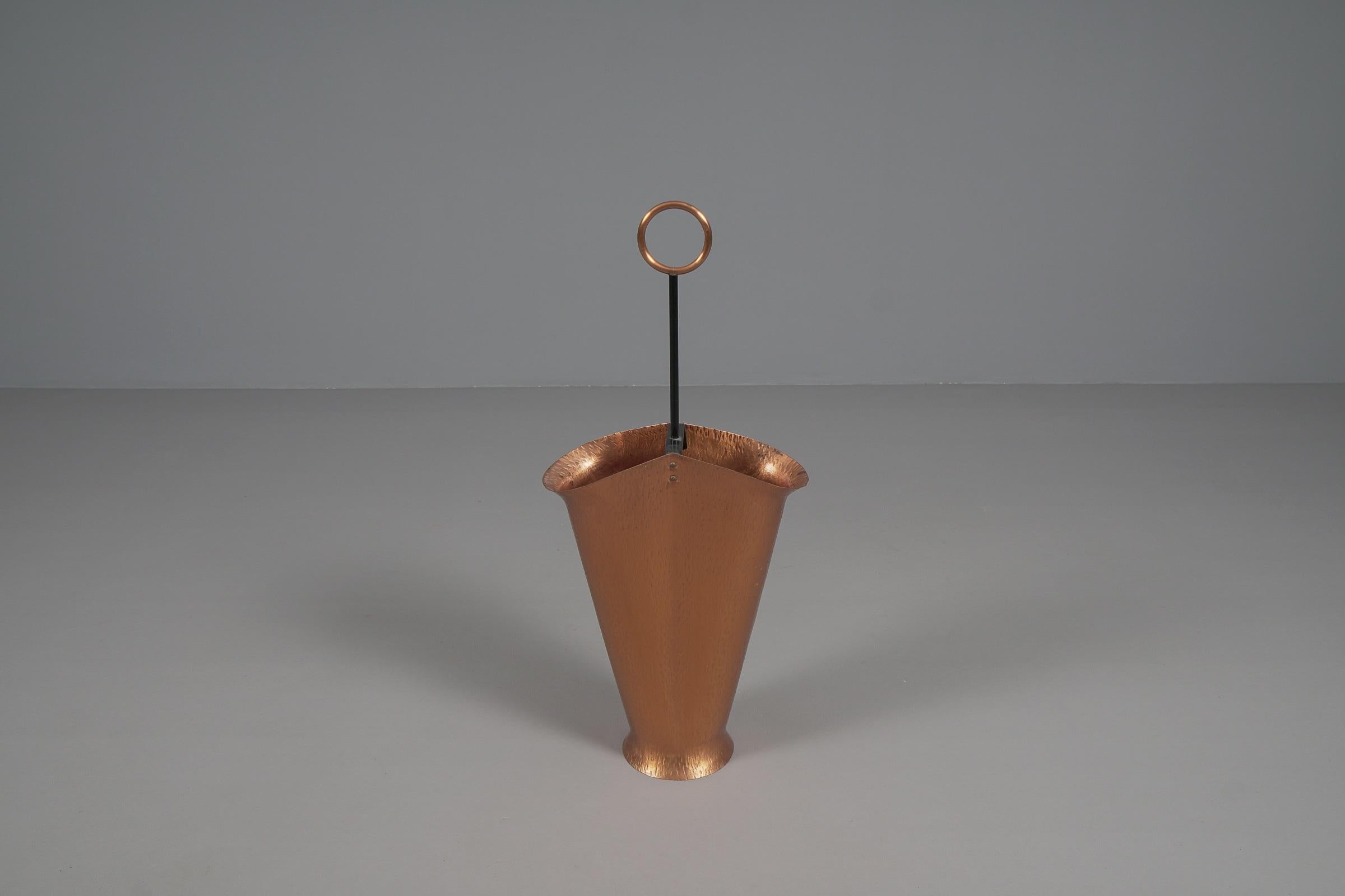 Mid-Century Modern Handmade Umbrella Stand in Copper and Brass, 1960s, Austria For Sale