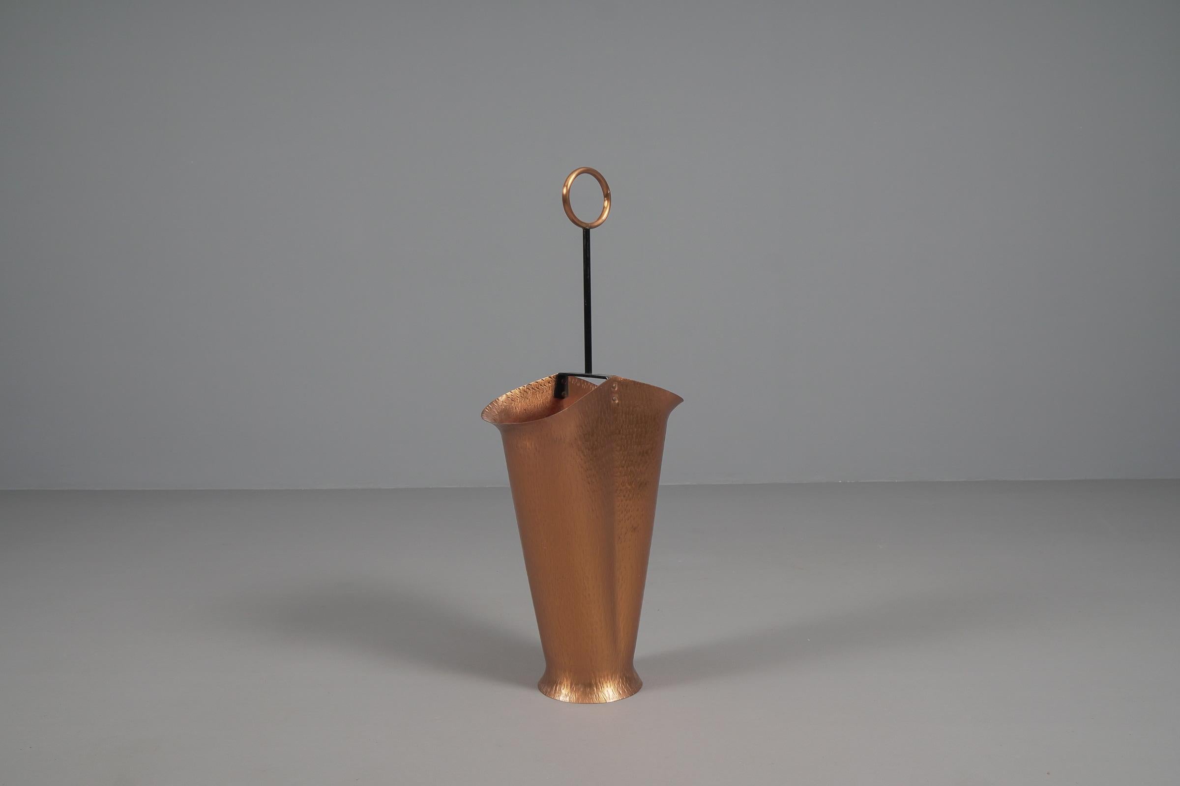Austrian Handmade Umbrella Stand in Copper and Brass, 1960s, Austria For Sale