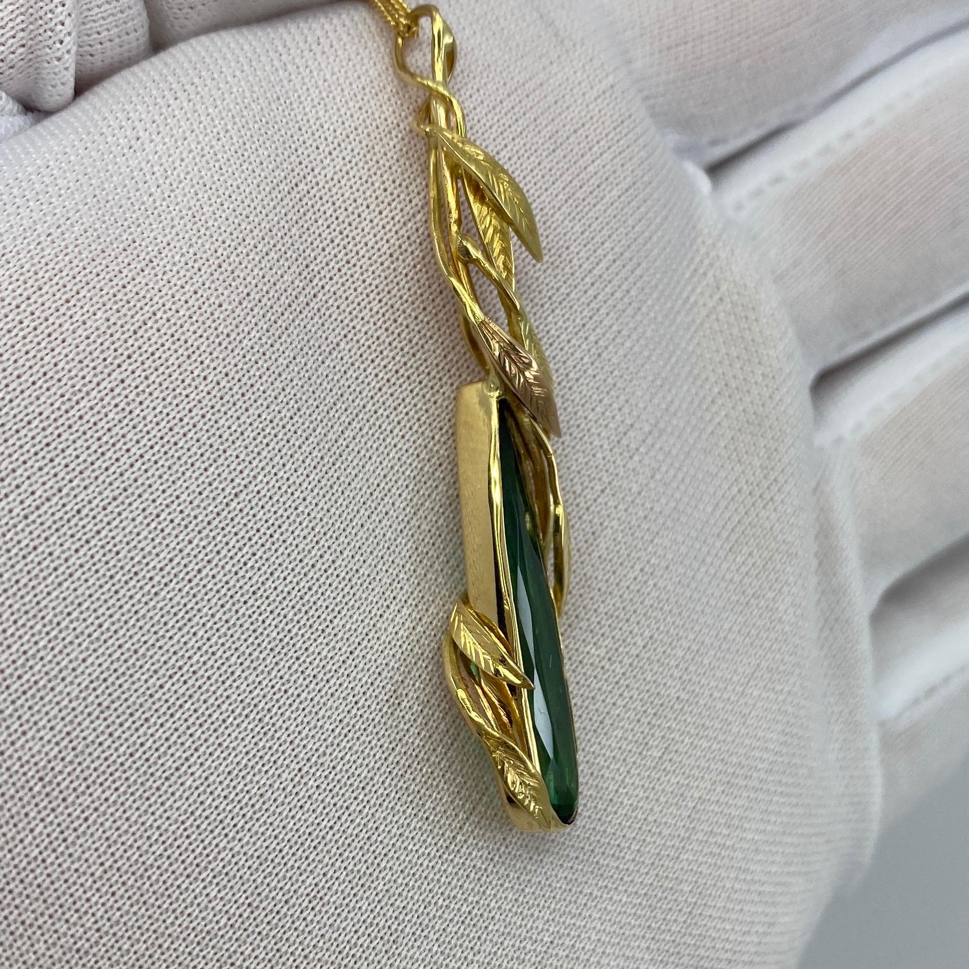 Handmade Unique Green Tourmaline Fancy Pear Teardrop Cut 18 Karat Gold Pendant 1