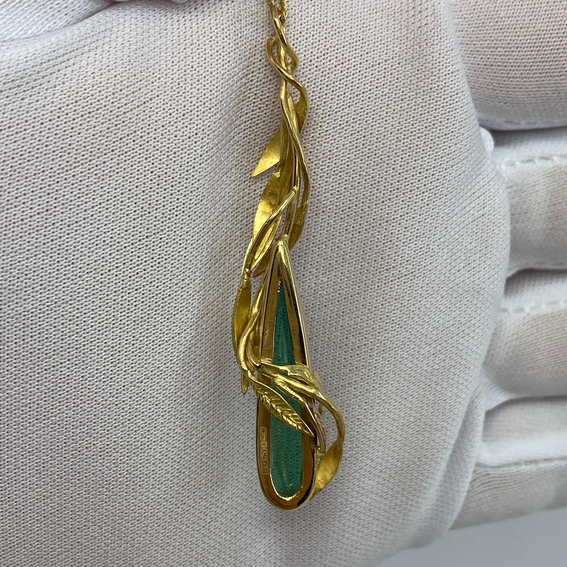 Handmade Unique Green Tourmaline Fancy Pear Teardrop Cut 18 Karat Gold Pendant 3