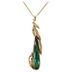 Handmade Unique Green Tourmaline Fancy Pear Teardrop Cut 18 Karat Gold Pendant