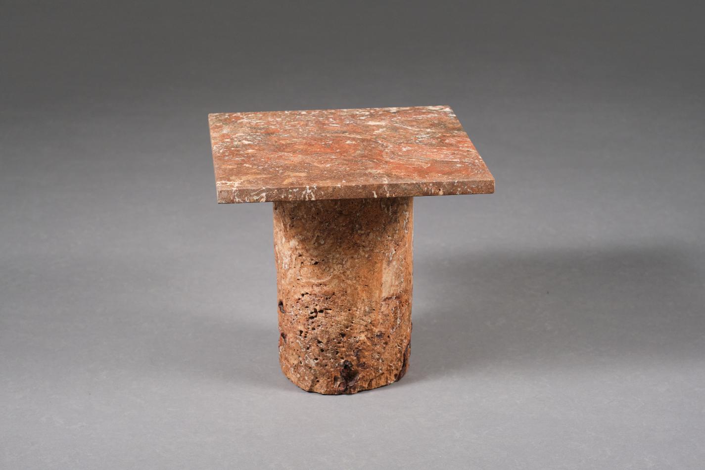 Spanish Side Table Handmade Unique Rusty Red Coral Travertine by Josep Vila Capdevila For Sale