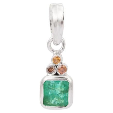 Handmade Unisex 925 Silver Emerald Diamond Everyday Pendant Gift For Sale