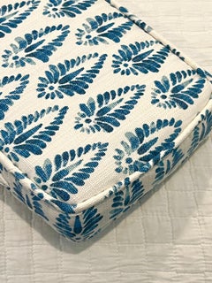 Handmade Upholstery Lumbar Rectangular Blue White Fabric Pillow