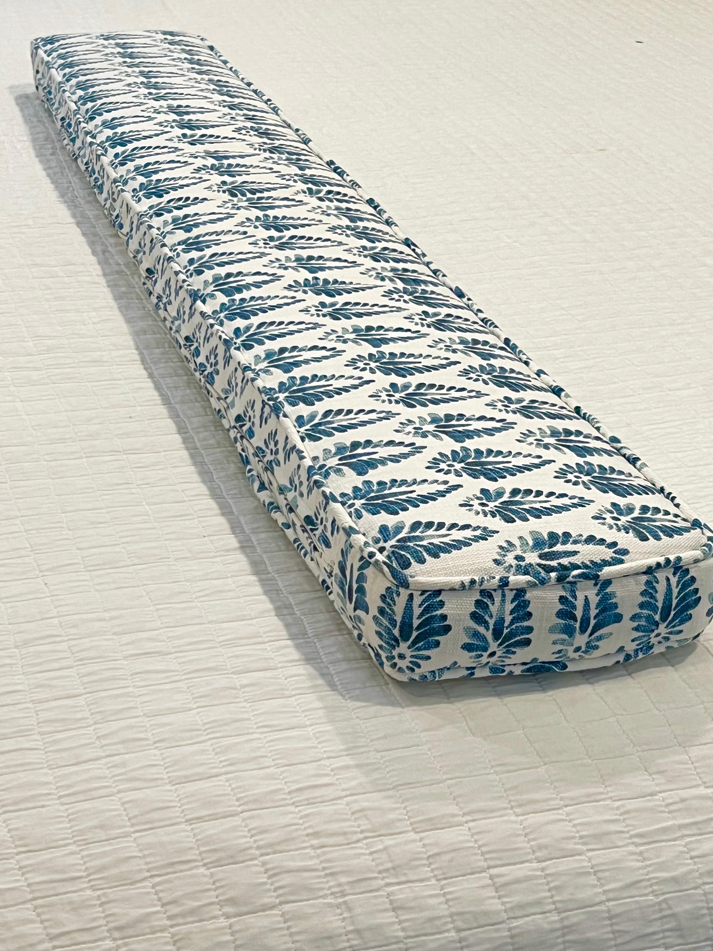 Organic Modern Handmade Upholstery Lumbar Rectangular Blue White Fabric Pillow For Sale