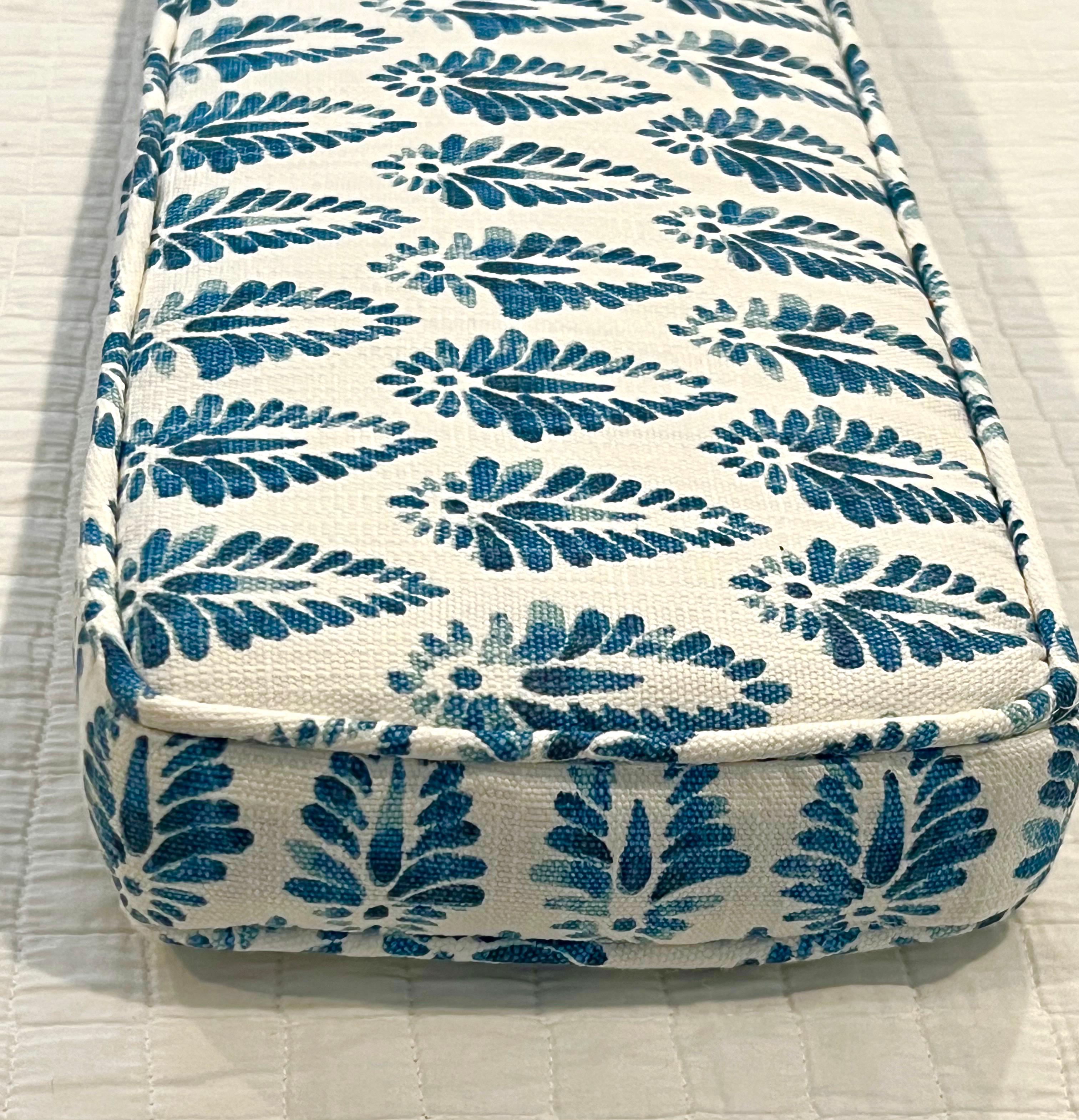 American Handmade Upholstery Lumbar Rectangular Blue White Fabric Pillow For Sale