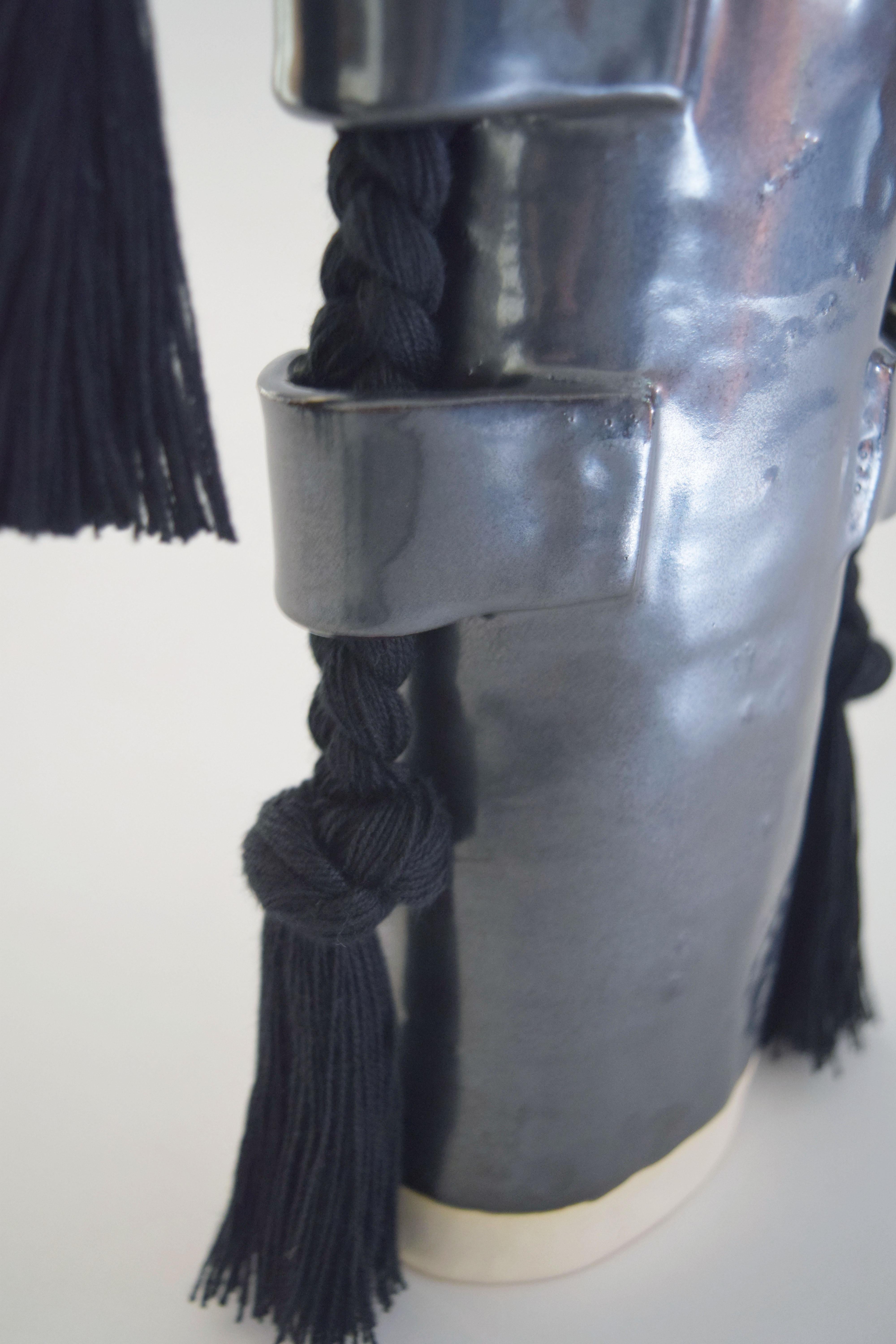 American Handmade Vase #504 in Black with Black Cotton Fringe