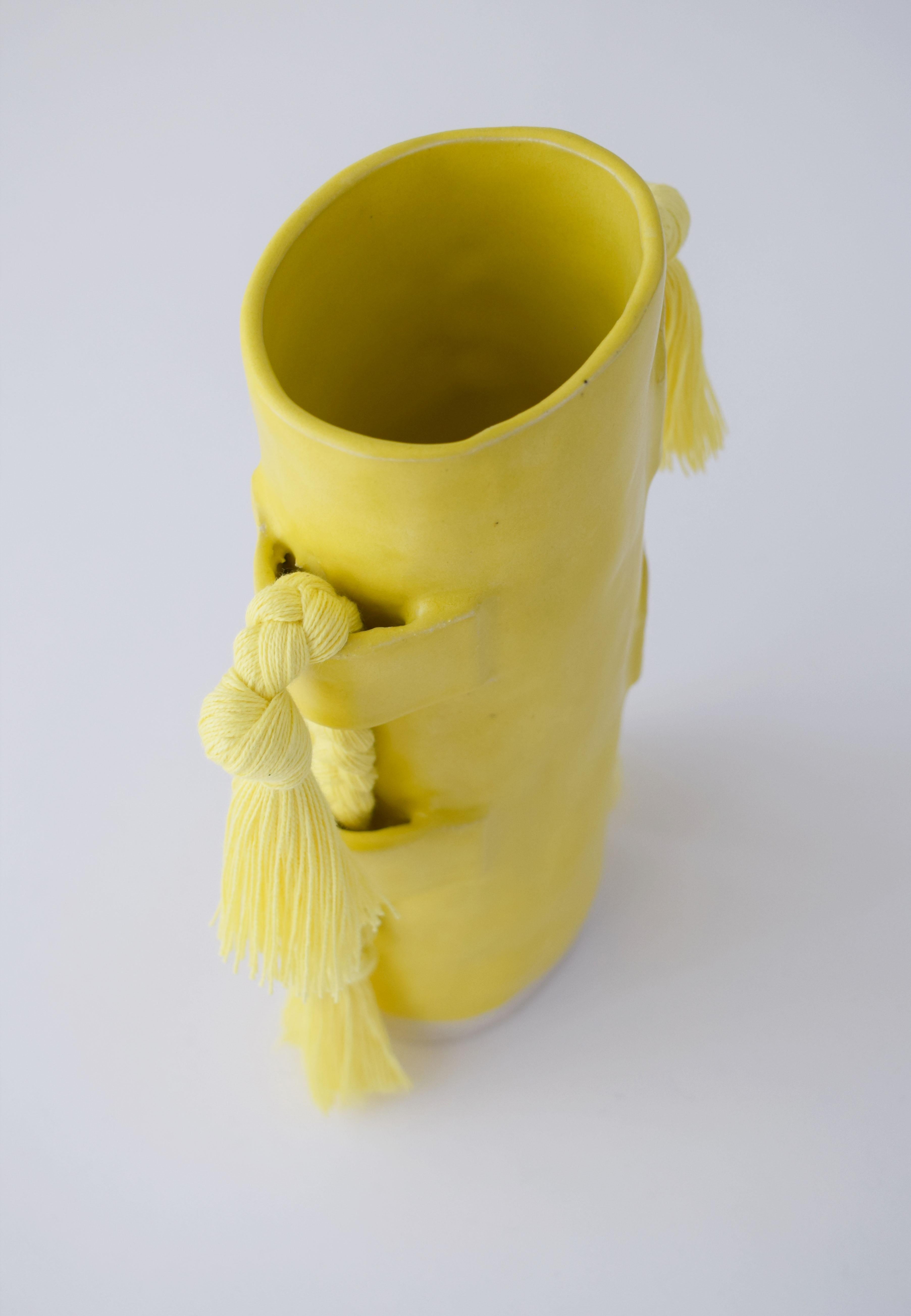 American Handmade Vase #504 in Yellow with Yellow Cotton Fringe