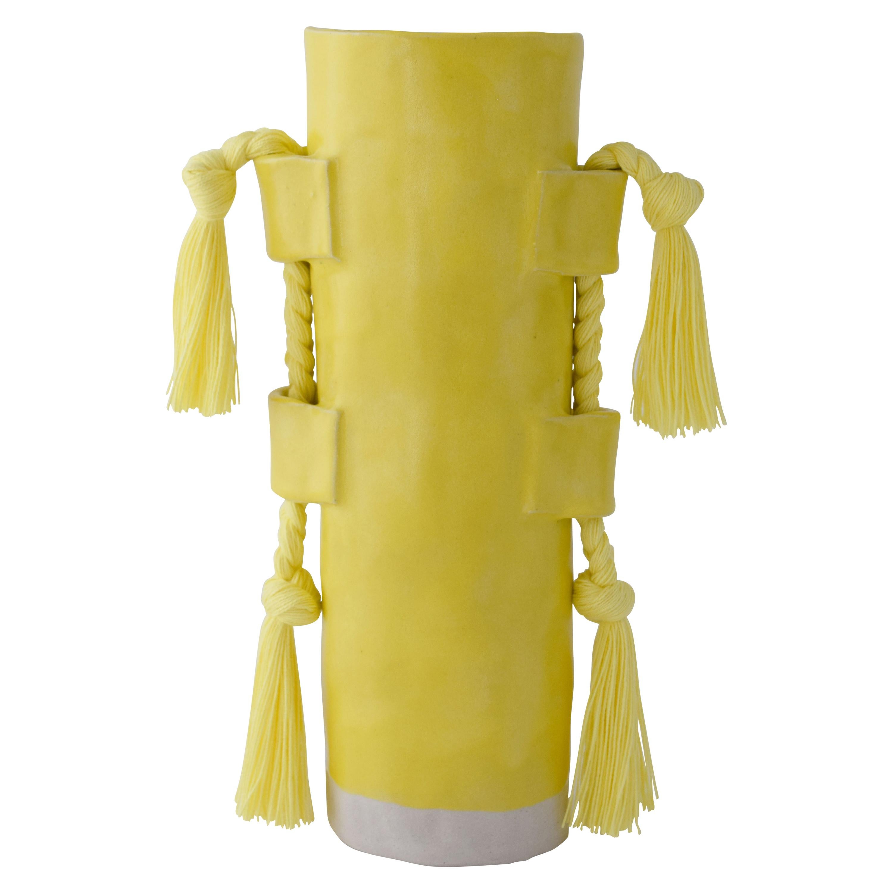 Handmade Vase #504 in Yellow with Yellow Cotton Fringe