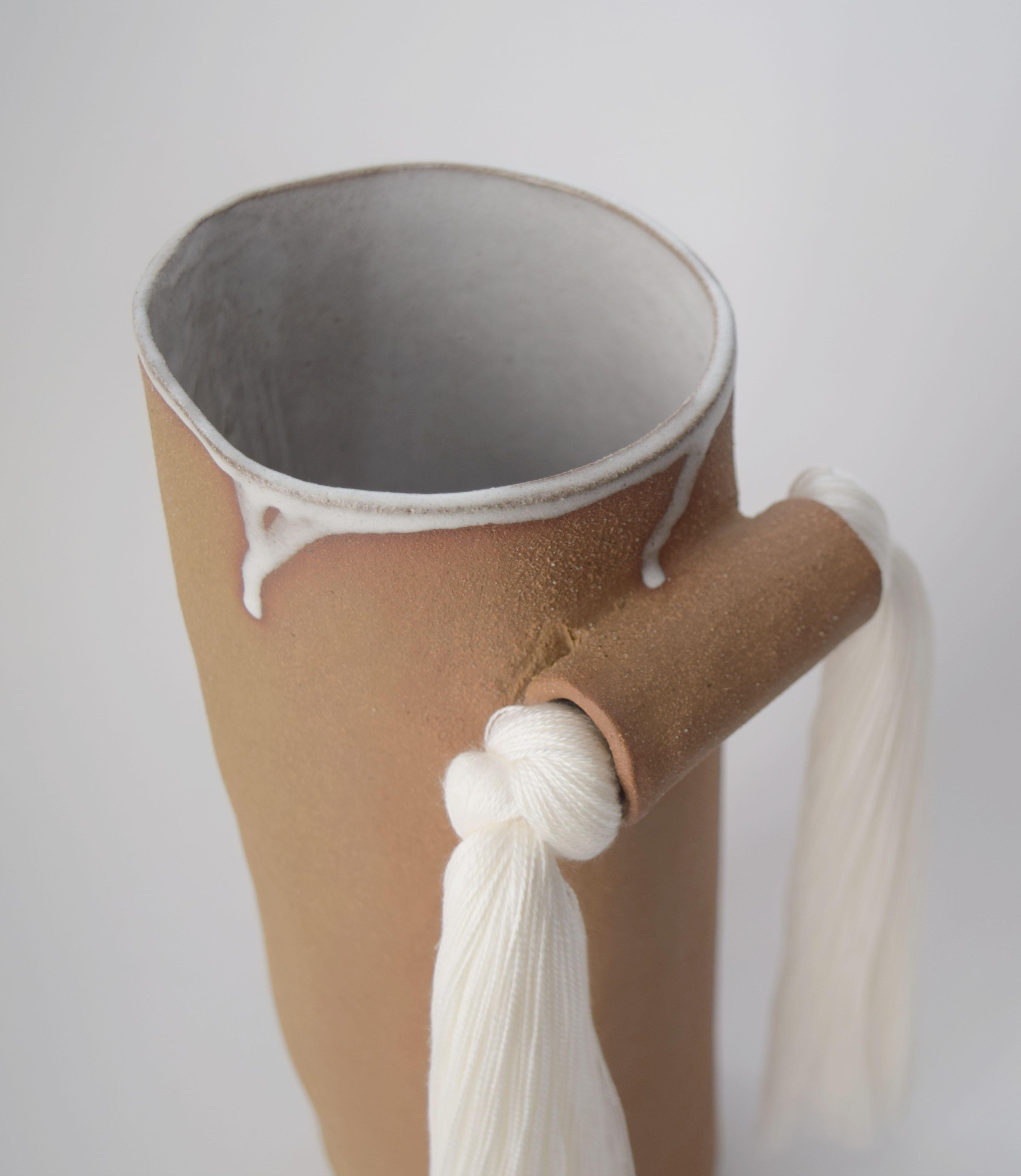 American Handmade Vase #531 in Natural with White Tencel Fringe