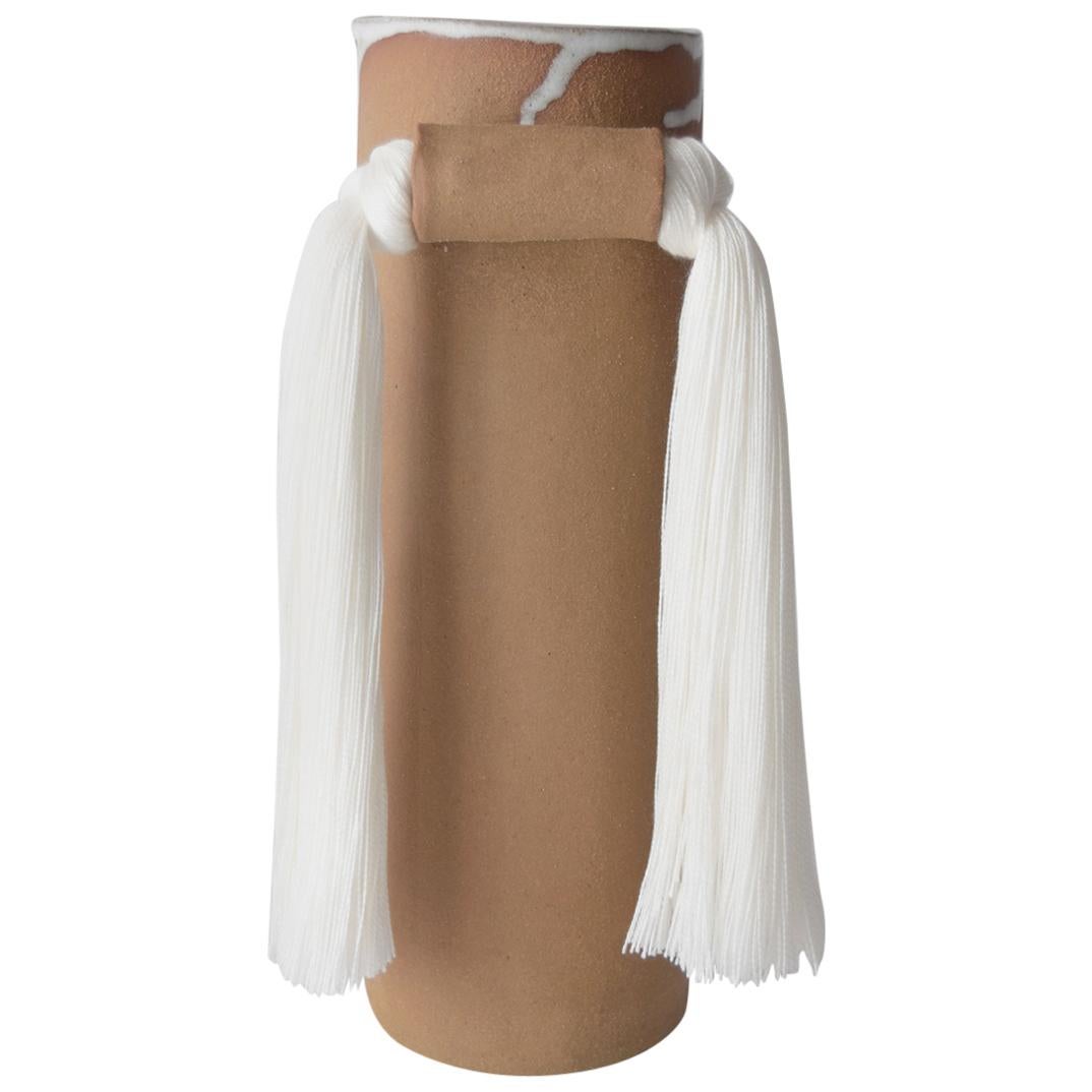 Handmade Vase #531 in Natural with White Tencel Fringe