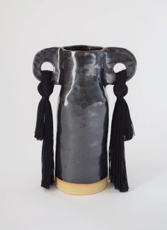 Handmade Vase #606 in Black with Black Cotton Fringe