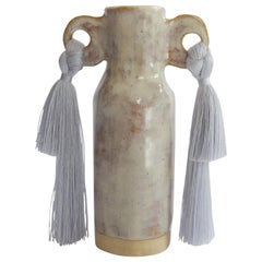 Handmade Vase #606 in Gray with Gray Tencel Fringe
