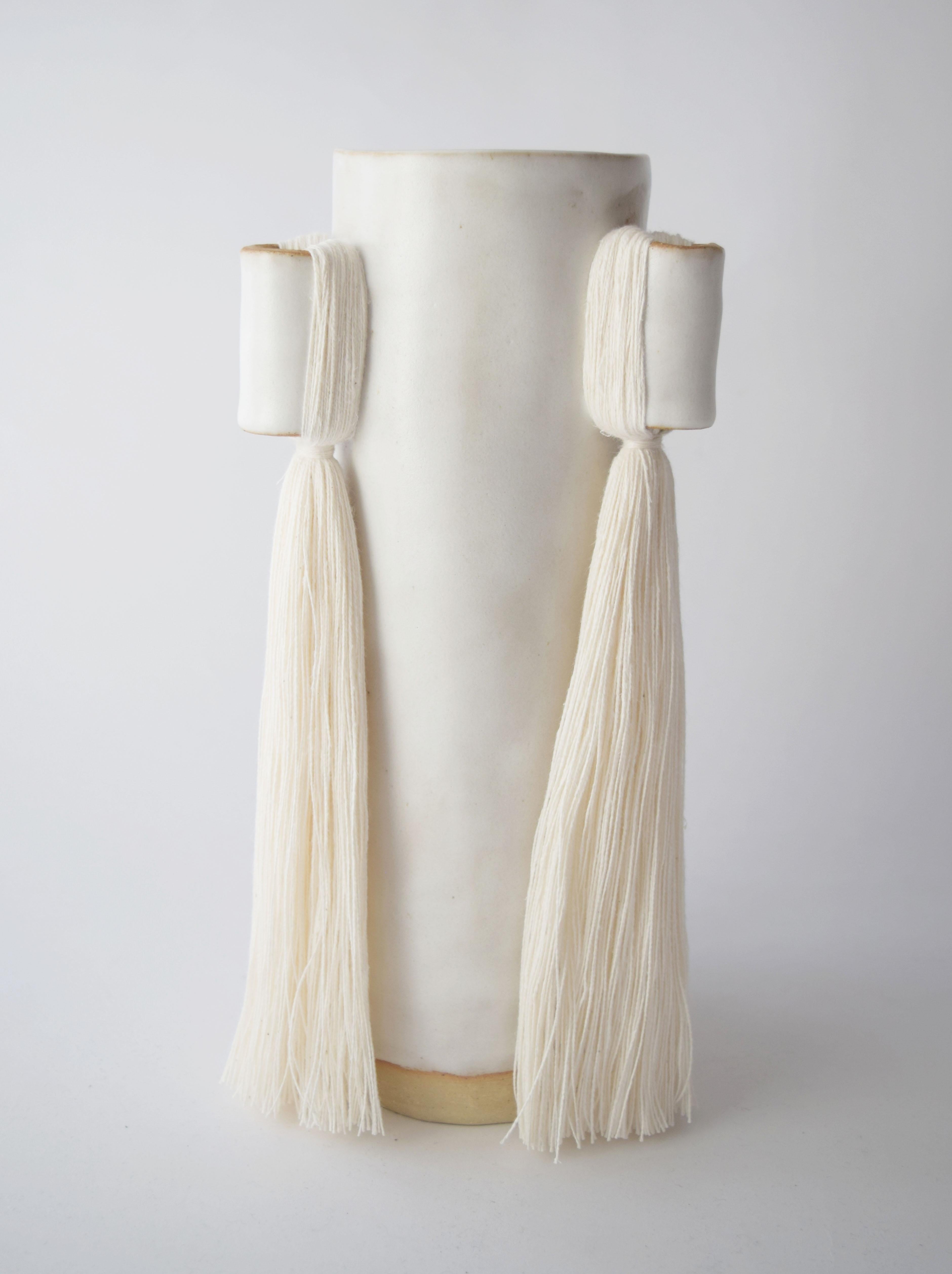 Handmade Vase 607 In White With White Cotton Fringe At 1stdibs