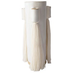 Handmade Vase #607 in White with White Cotton Fringe