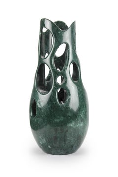 Vase Vessel Sculpture Organic Shape Solid Imperial Green Marble Handmade Italy