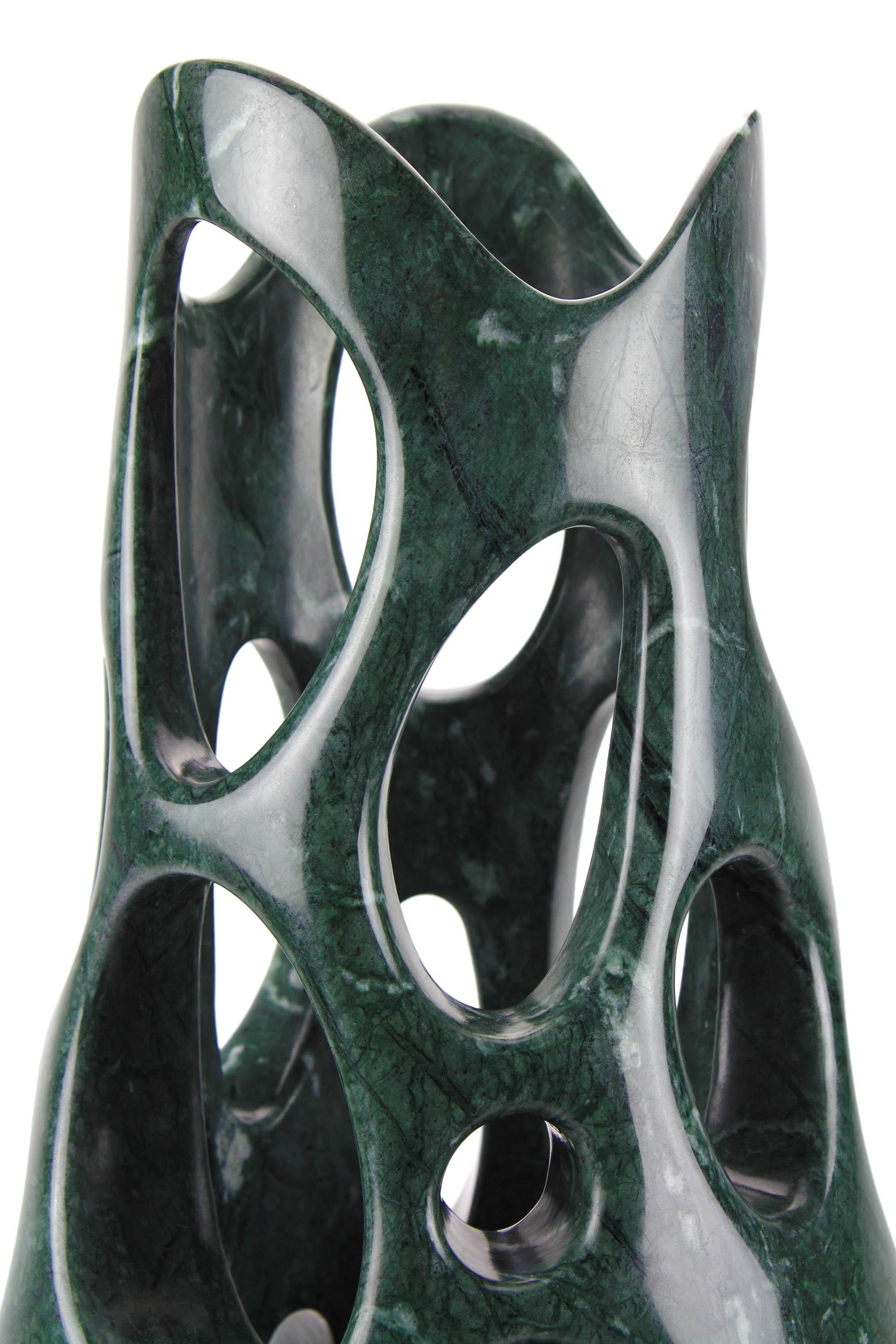 Modern Vase Vessel Sculpture Organic Shape Solid Imperial Green Marble Handmade Italy For Sale