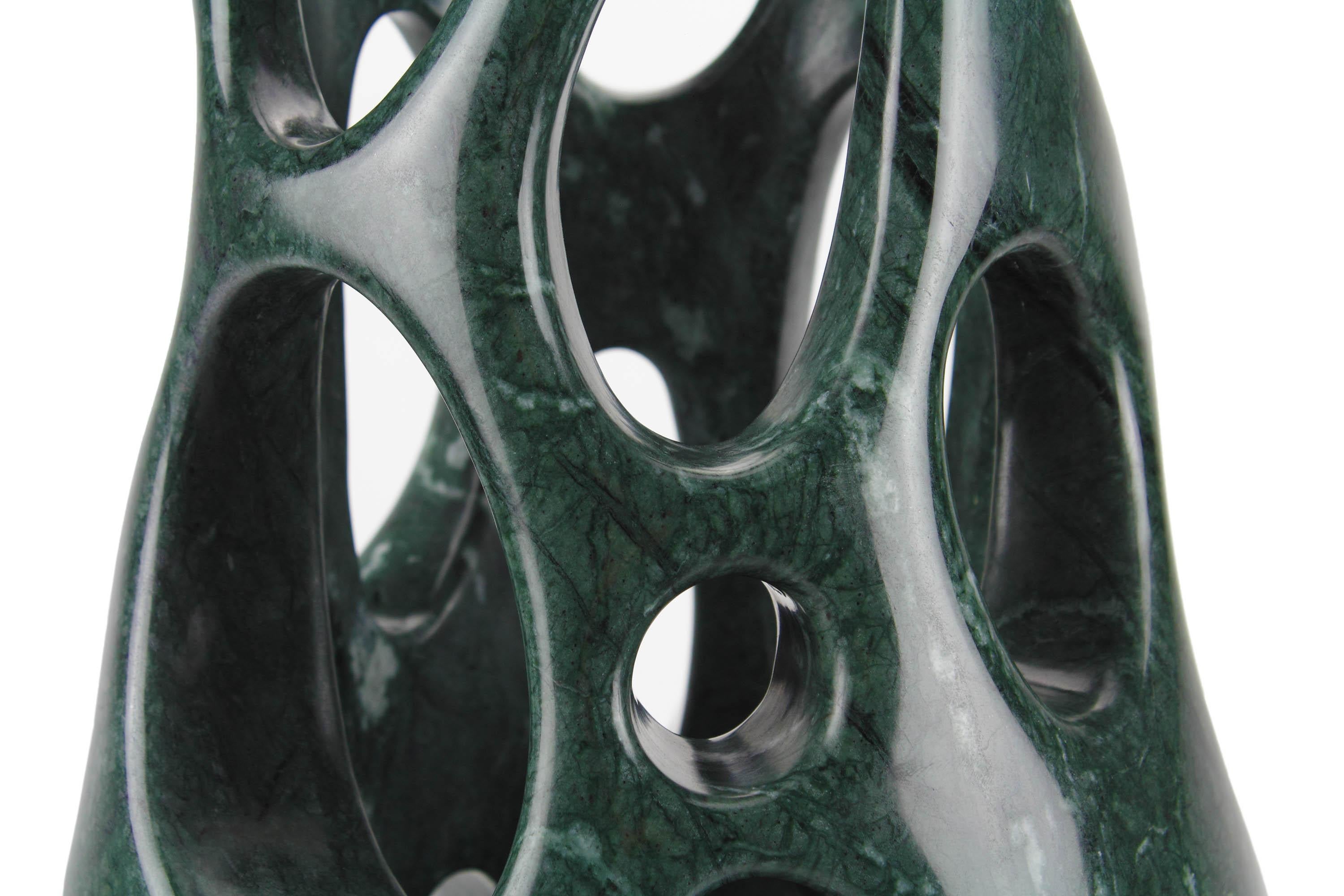 Vase Vessel Sculpture Organic Shape Solid Imperial Green Marble Handmade Italy In New Condition For Sale In Ancona, Marche